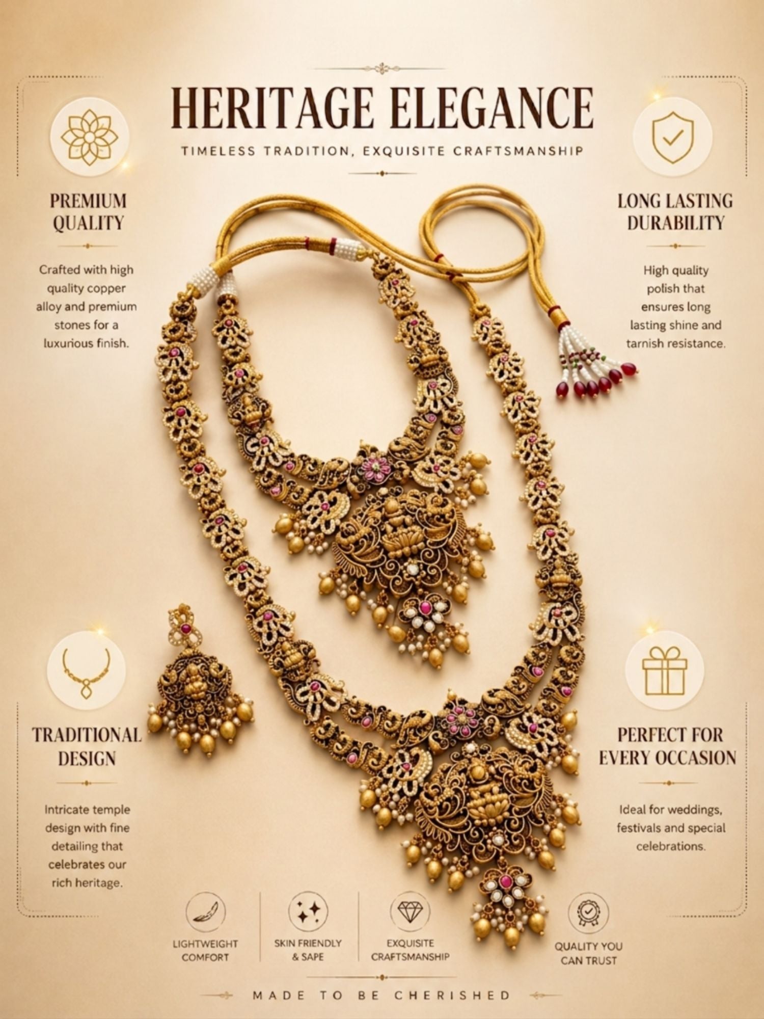 Abdesigns Royal Lakshmi Temple Bridal Set with Antique Gold Finish & Pearl Drops