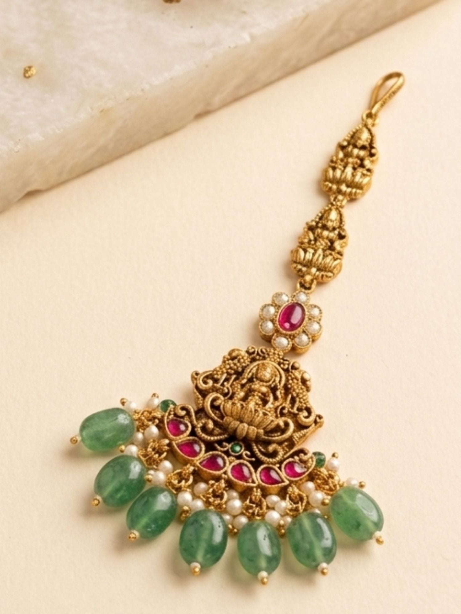 Abdesigns Royal South Indian Temple Jewellery Set with Long Haram, Choker & Maang Tikka