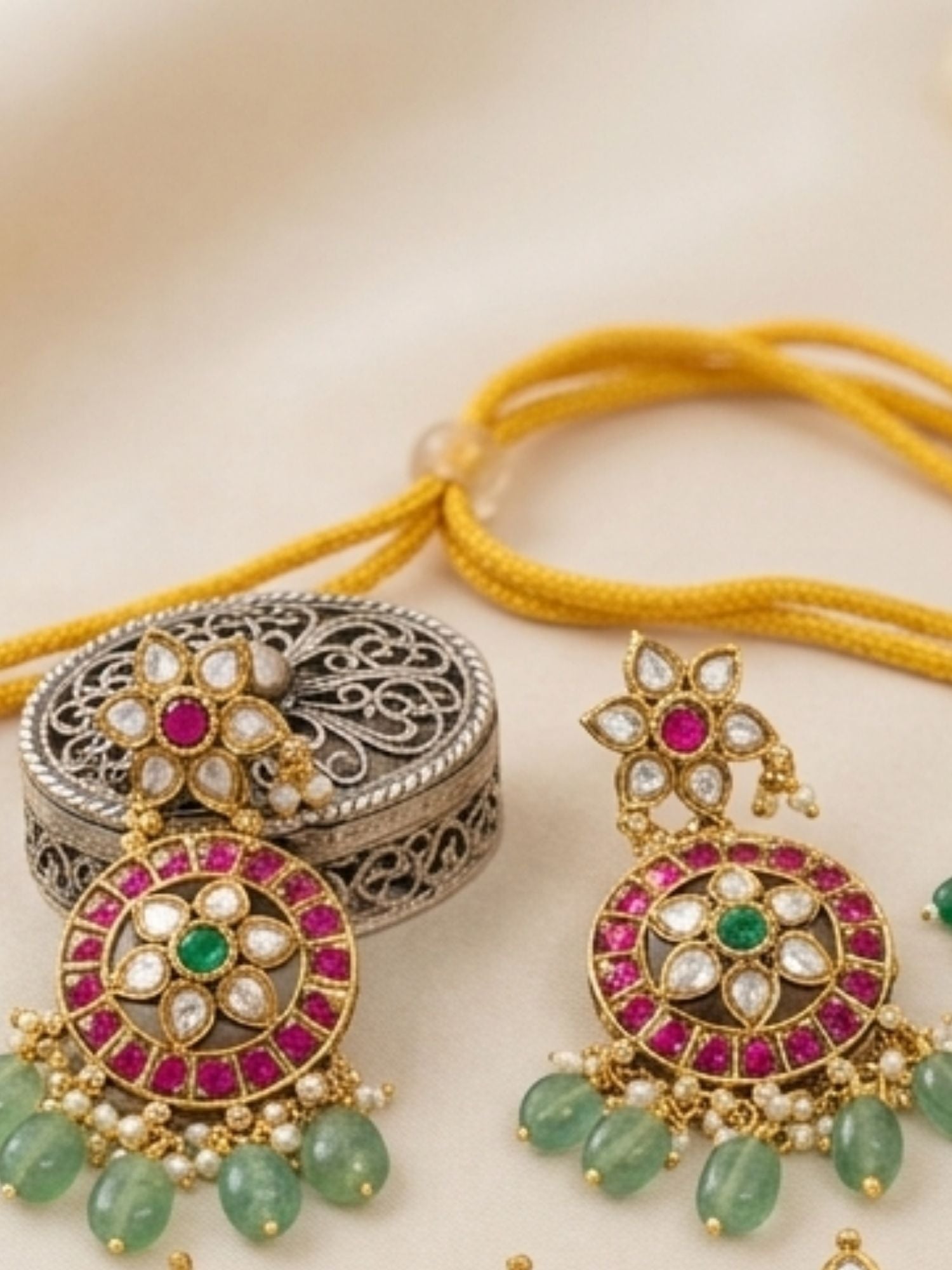 Pearl Kundan Choker Set with Ruby & Emerald Drops - necklace by Abdesigns Jewellery