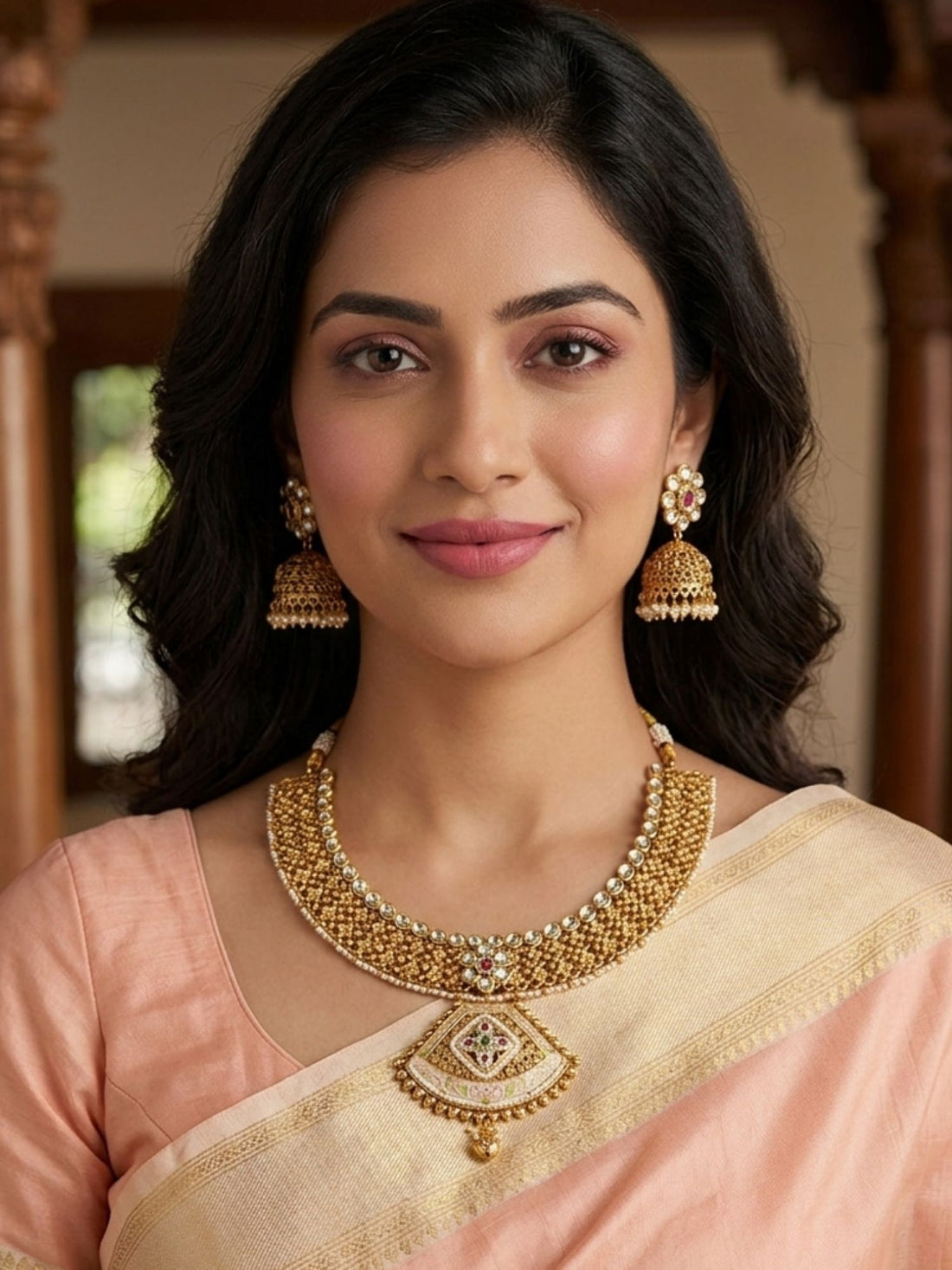 Abdesigns antique gold choker set with pearl detailing and jhumkas classic traditional jewellery