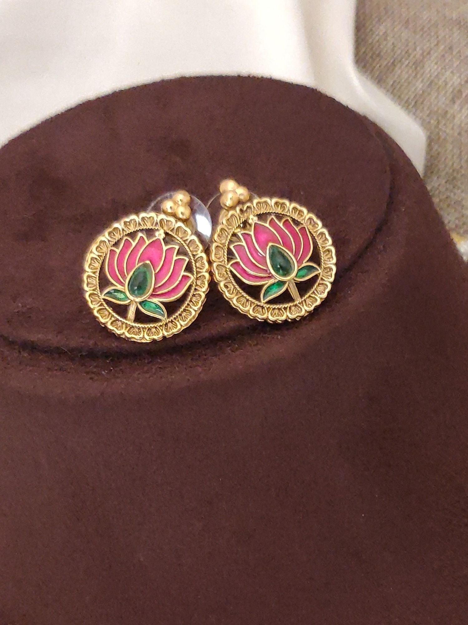 Gold Plated Meenakari Handprinted Lotus Necklace Set - necklace by Abdesigns Jewellery