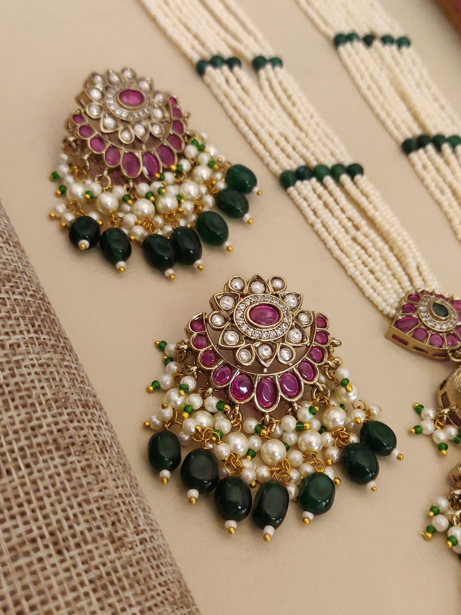 Abdesigns Gold Plated Long Bridal Polki Stone Necklace Set