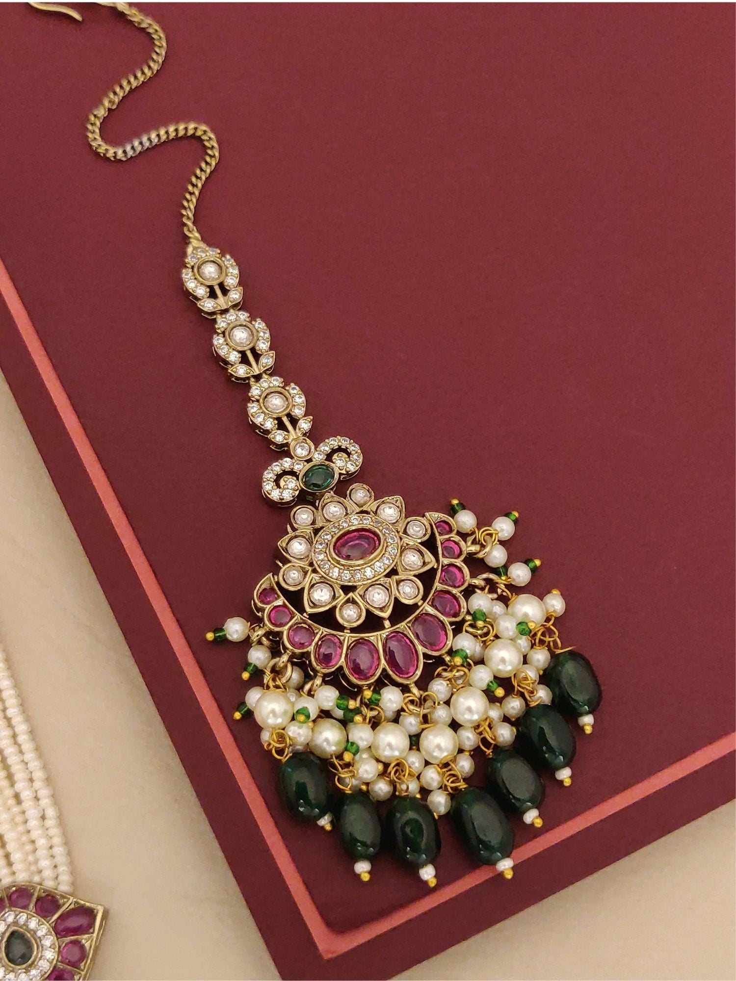 Abdesigns Gold Plated Long Bridal Polki Stone Necklace Set