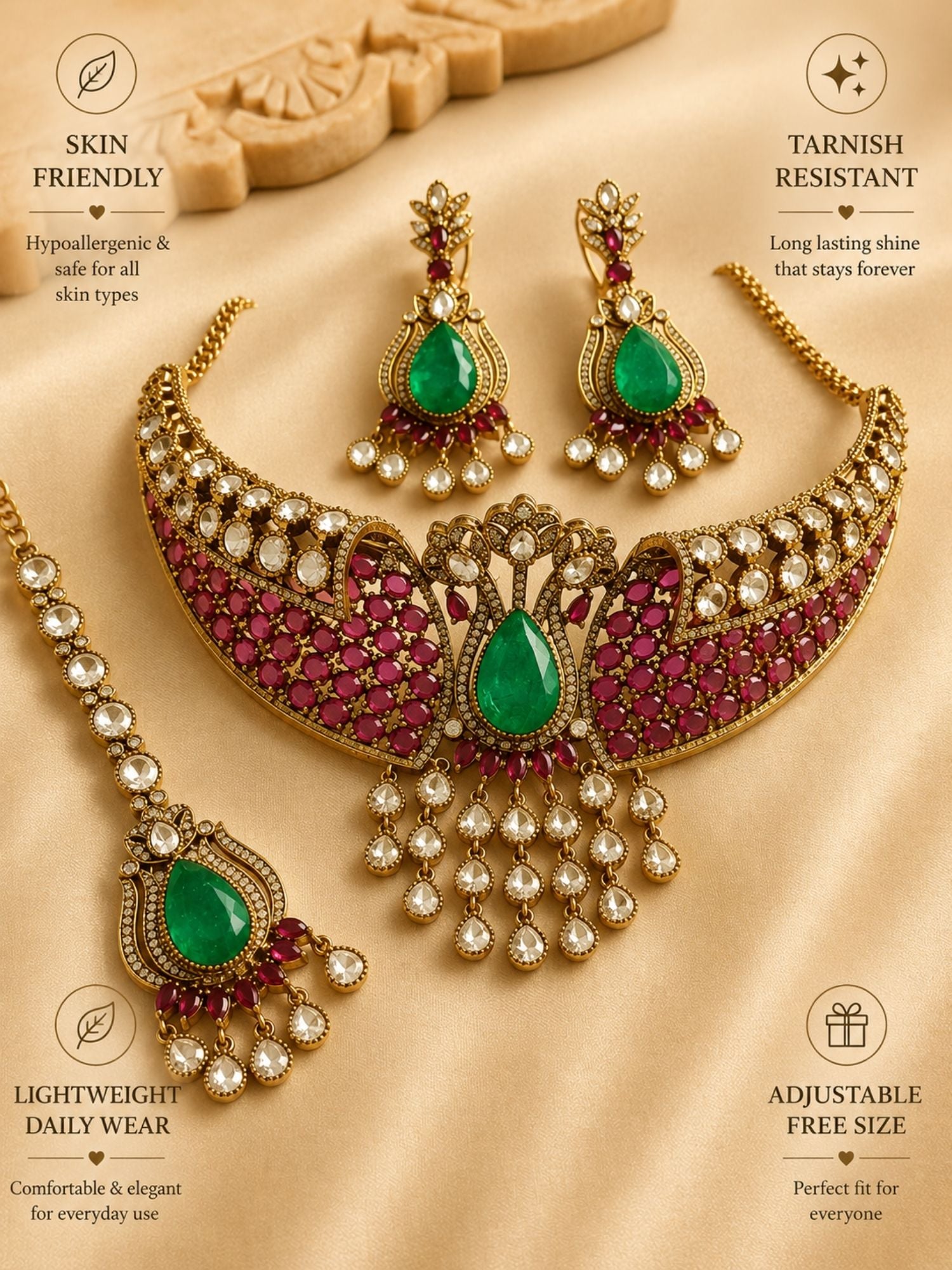 Abdesigns Heavy Bridal Choker Set with Maang Tikka & Earrings