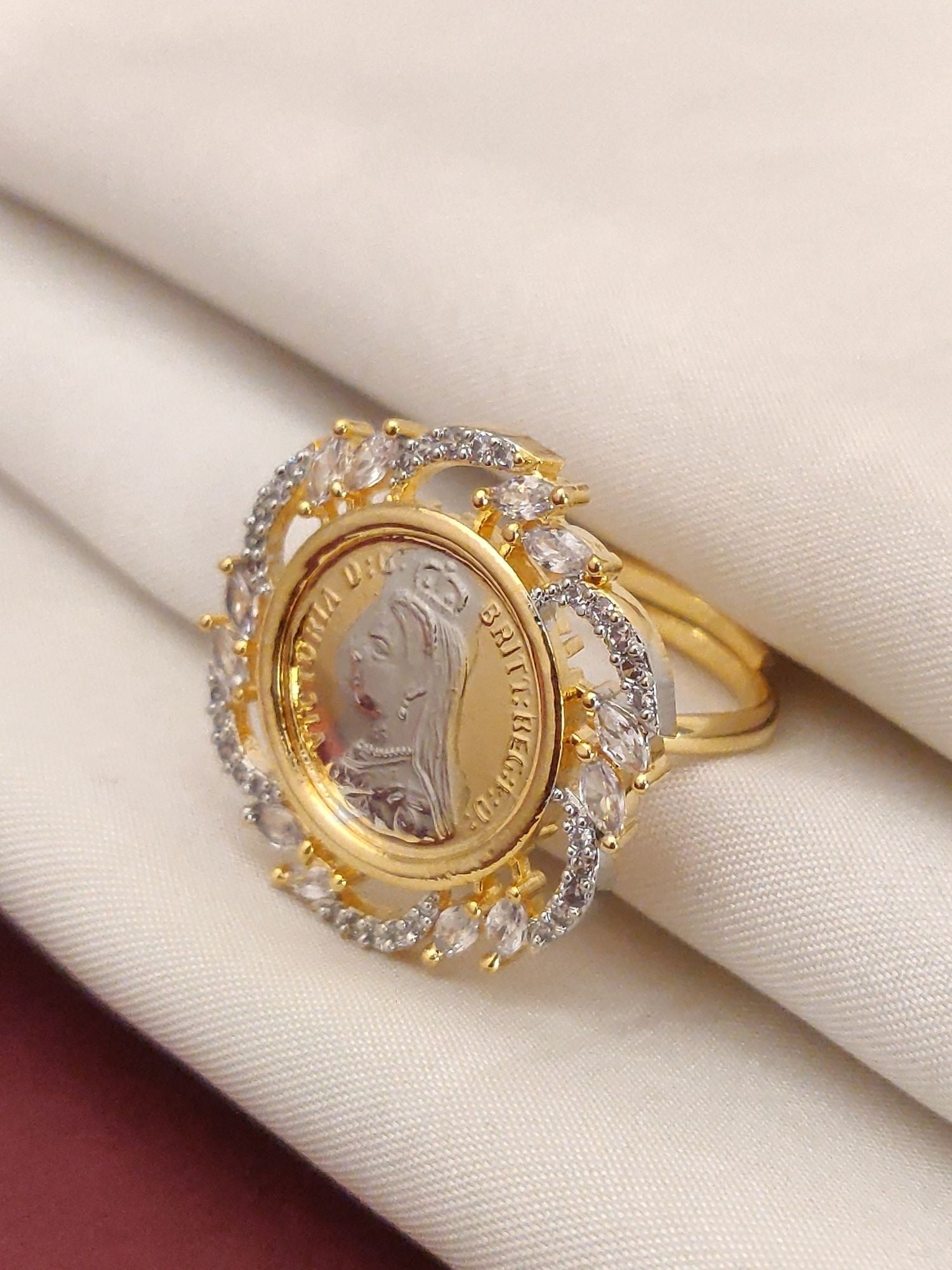 Abdesigns American Diamond Gold Plated Ring