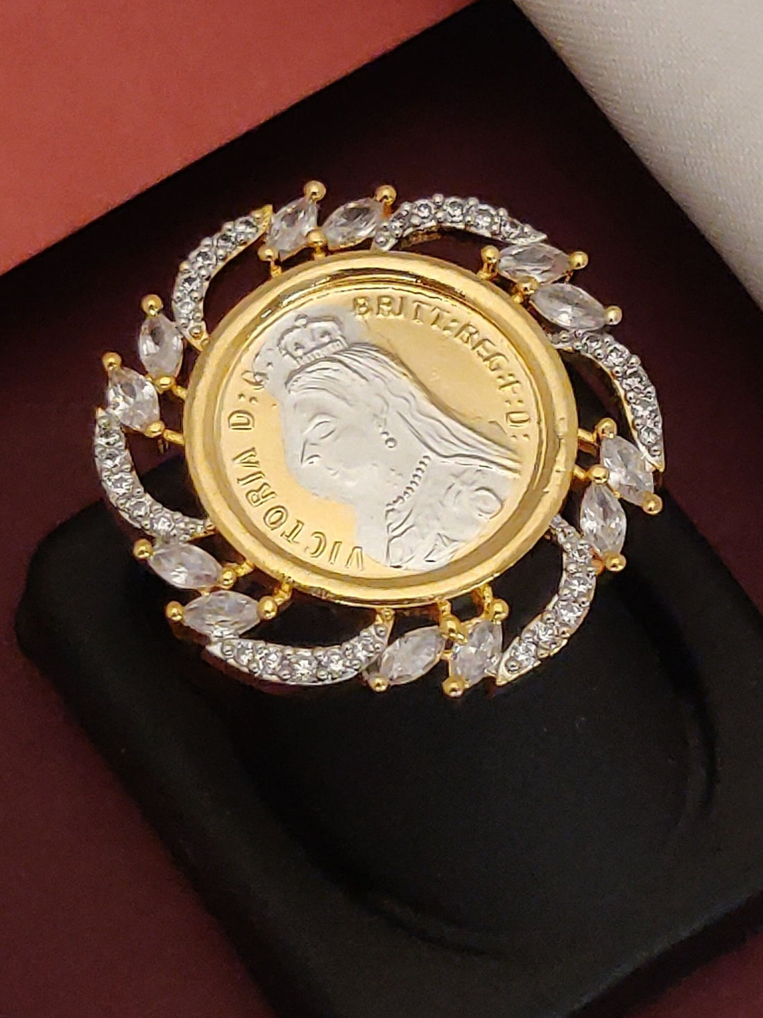 Abdesigns American Diamond Gold Plated Ring