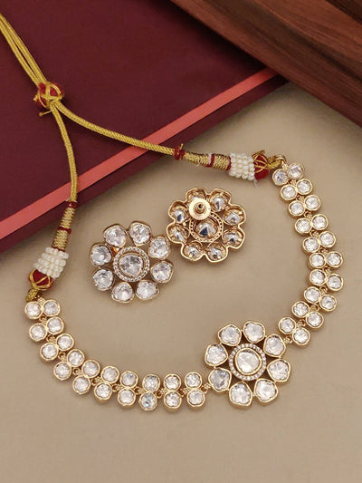 Abdesigns Gold Plated Polki Flower Necklace