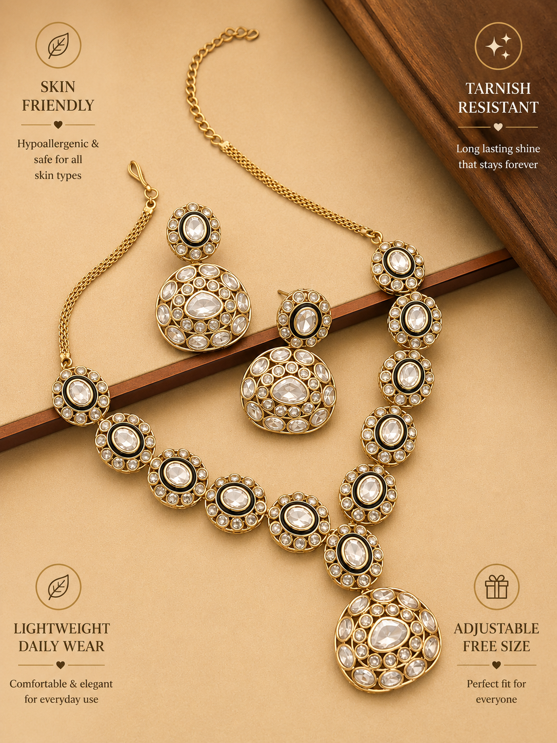 Kundan Polki Necklace Set with Earrings - necklace by Abdesigns Jewellery