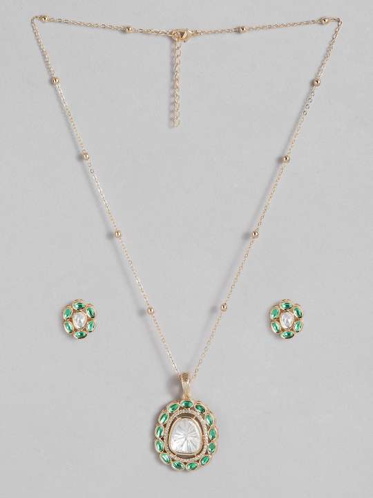 Timeless Gold Plated Navratna Pendant Chain Combo