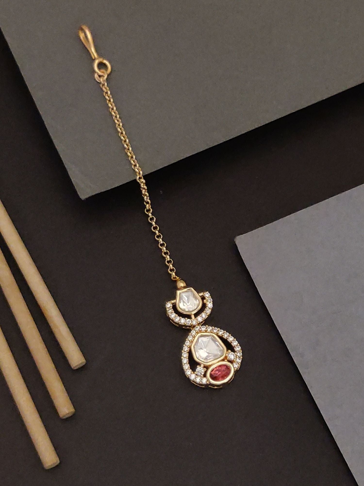 Abdesignsjewellery Beautiful Gold Plated Polki Maangtikka