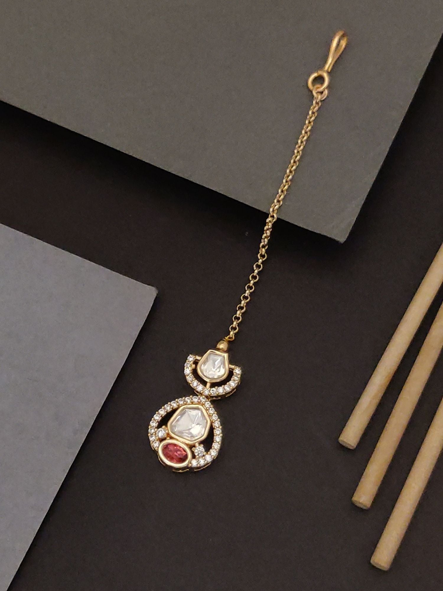 Abdesignsjewellery Beautiful Gold Plated Polki Maangtikka