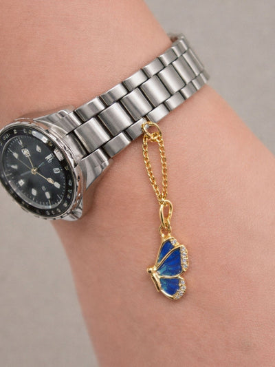 925 Sterling Silver Gold Plated Blue Butterfly Watch Charm