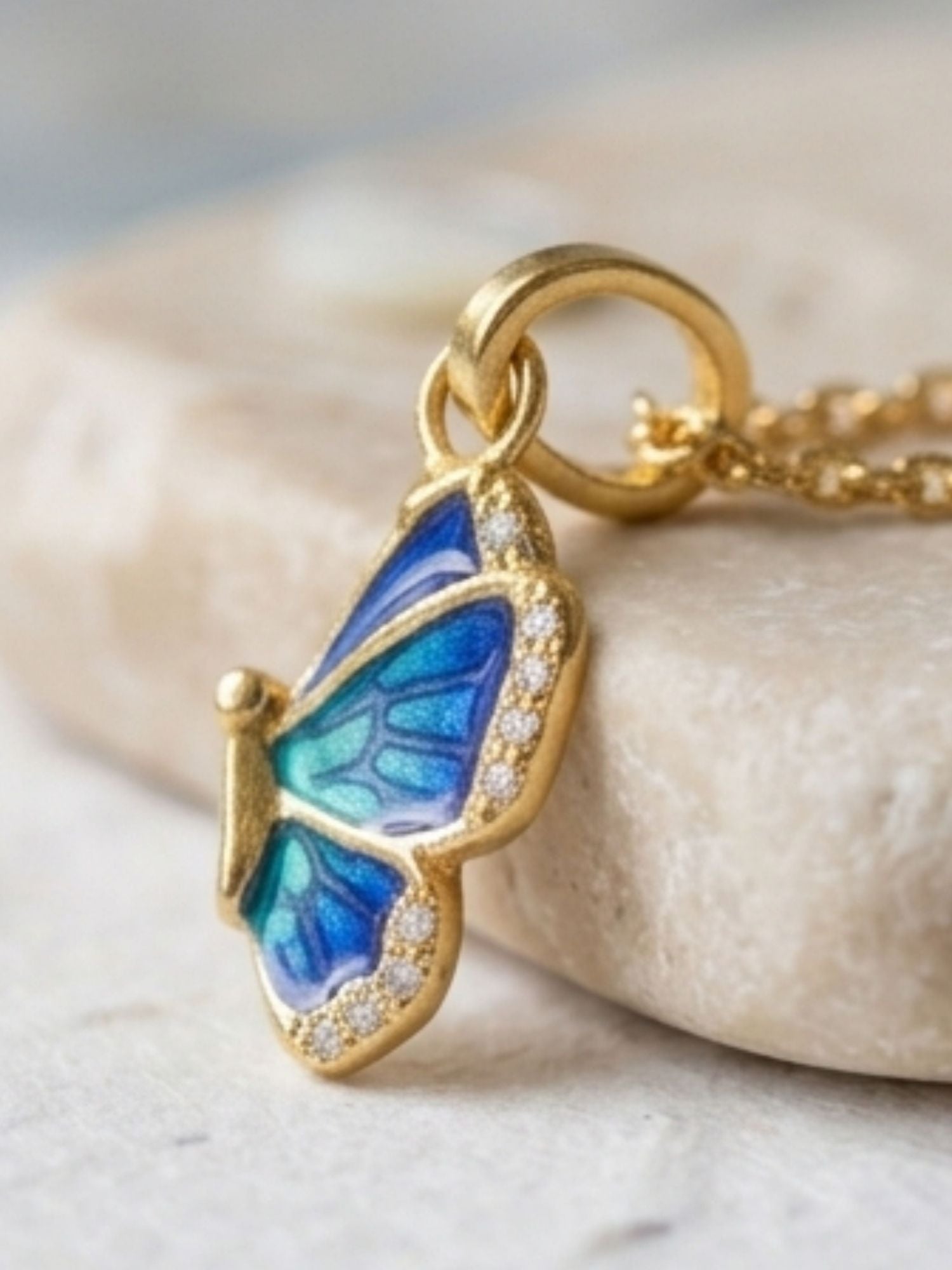 925 Sterling Silver Gold Plated Blue Butterfly Watch Charm