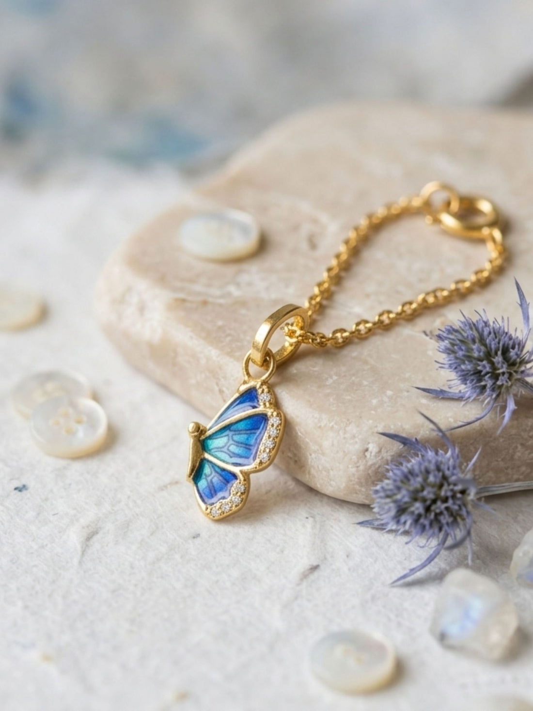 925 Sterling Silver Gold Plated Blue Butterfly Watch Charm