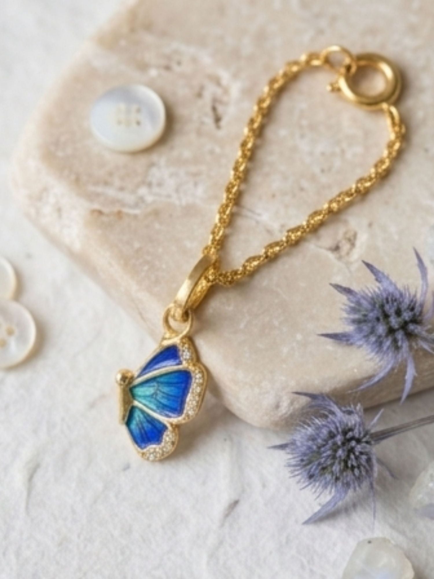 925 Sterling Silver Gold Plated Blue Butterfly Watch Charm