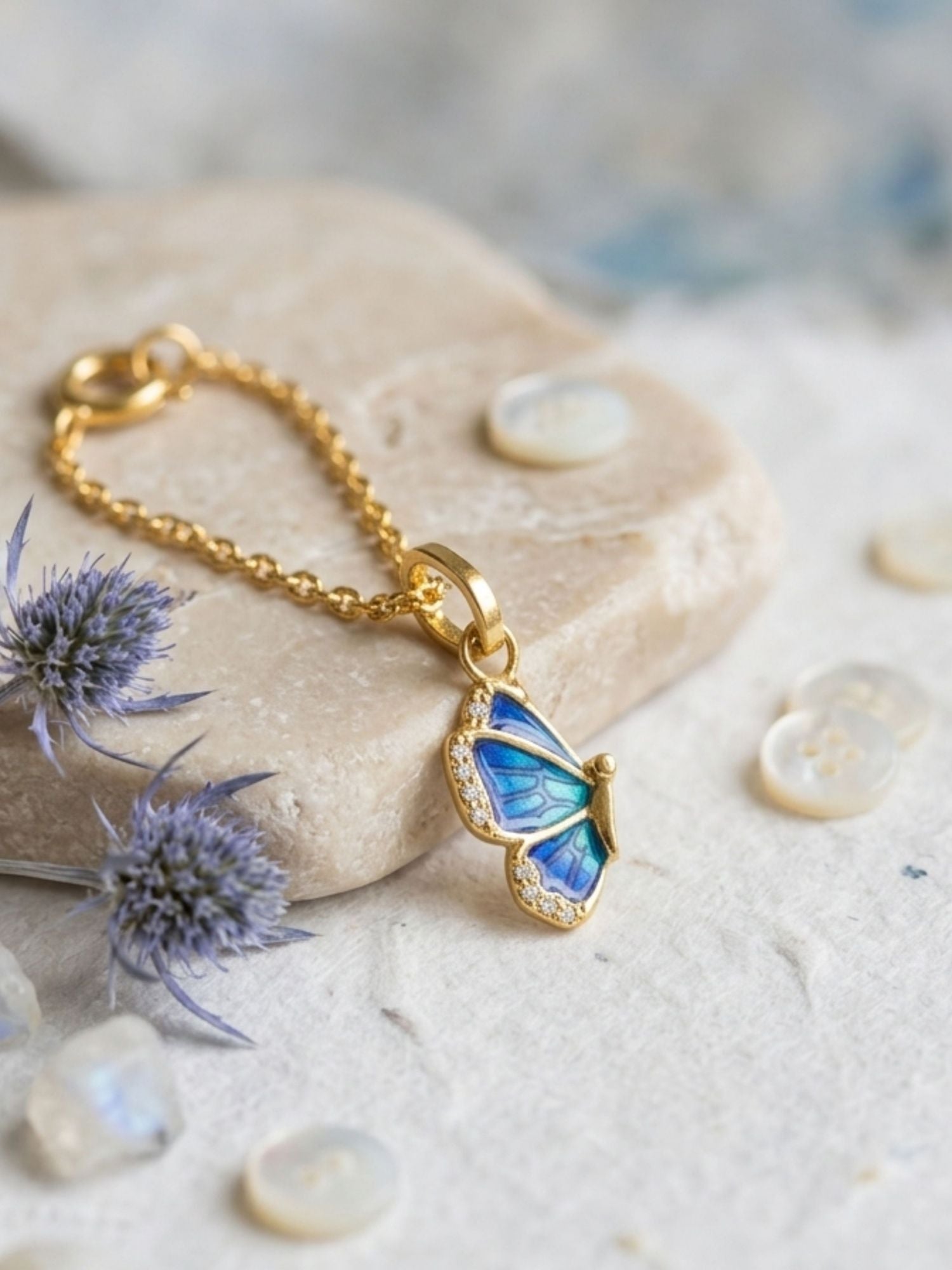 925 Sterling Silver Gold Plated Blue Butterfly Watch Charm