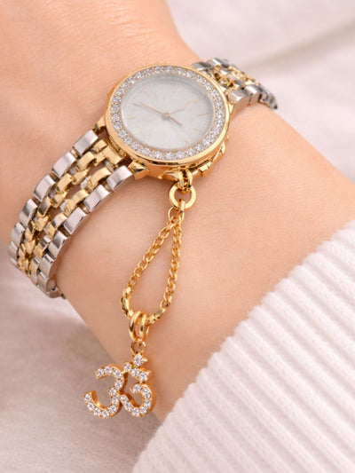 925 Sterling Silver Gold Plated CZ Om Watch Charm