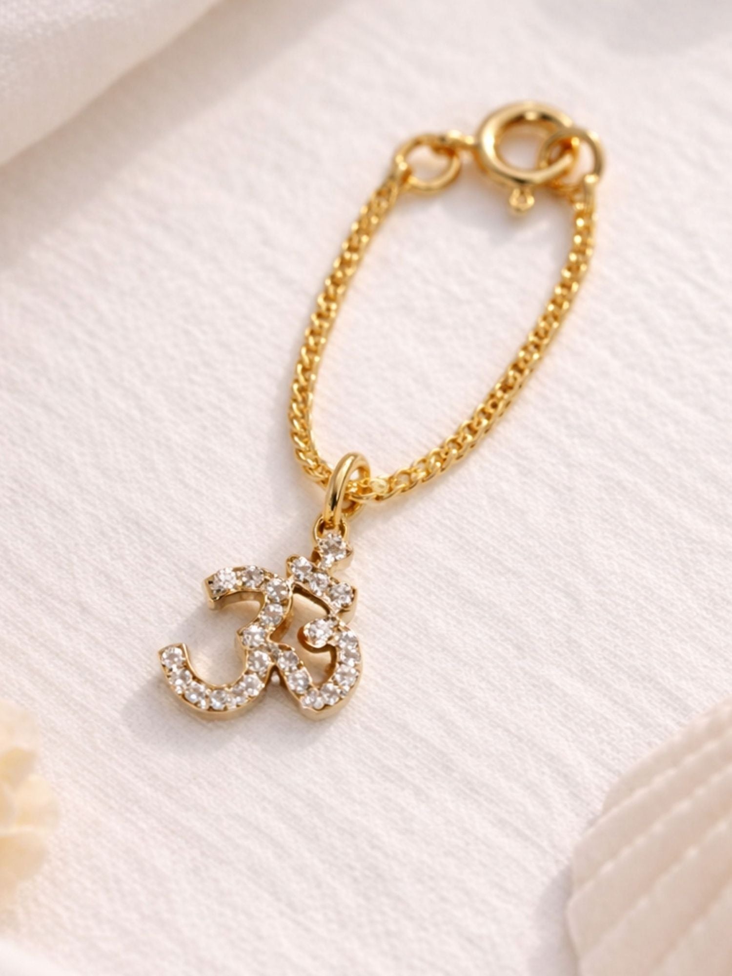 925 Sterling Silver Gold Plated CZ Om Watch Charm