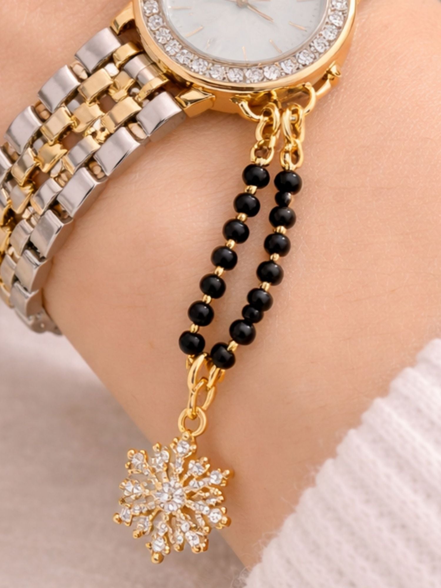 925 Sterling Silver Gold Plated BlackBead Flower Watch Charm