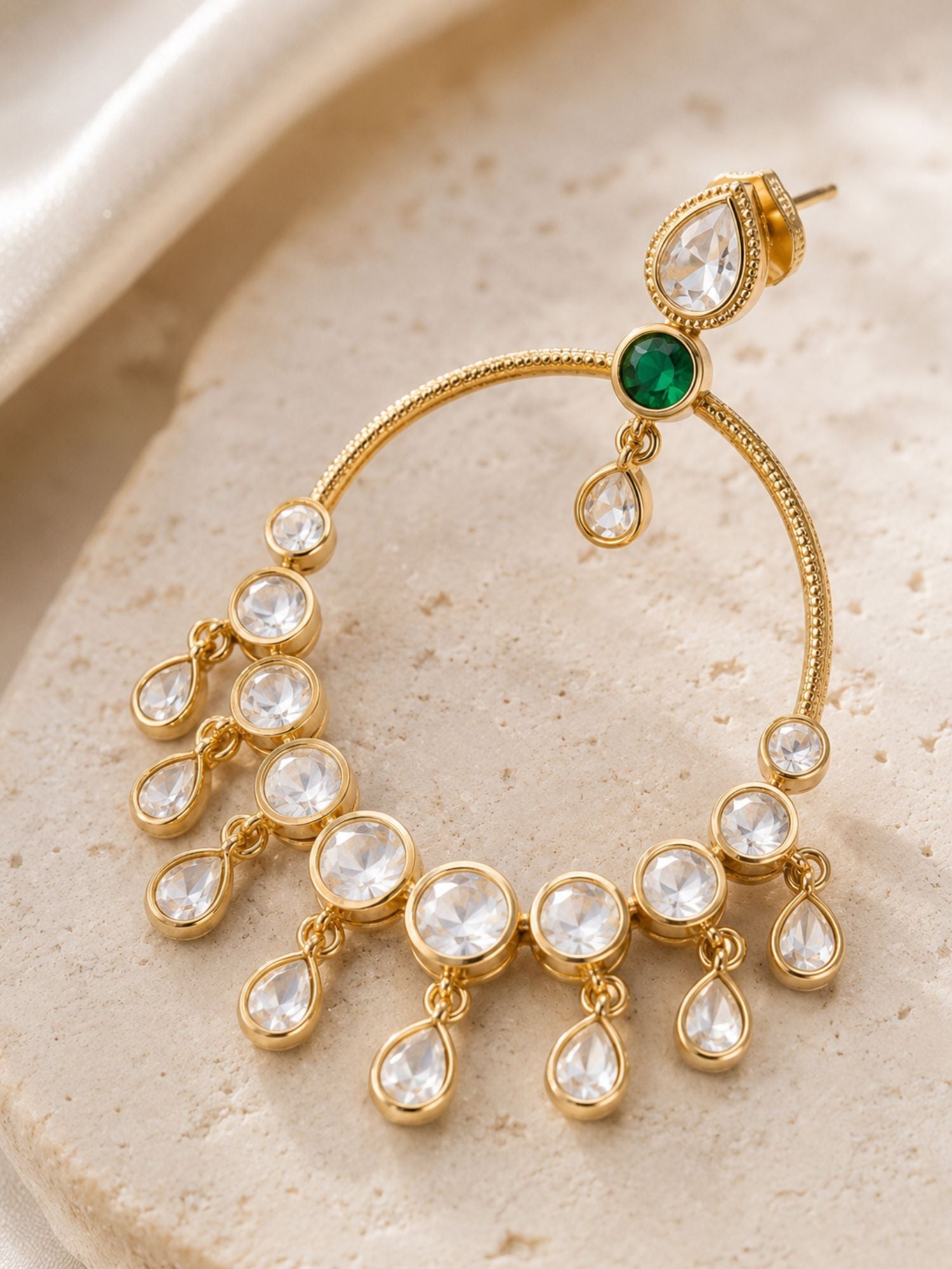 Green Kundan chandbali earrings for weddings and festive wear – view 10