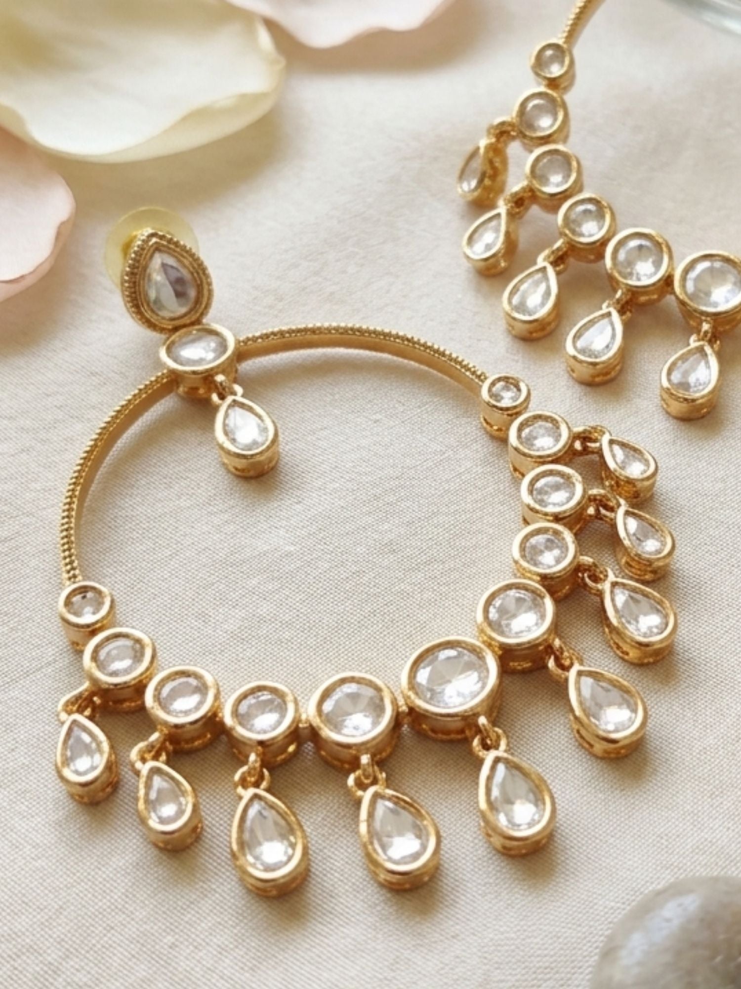 Abdesignsjewellery Polki Hoop Earrings with Dangler Drops