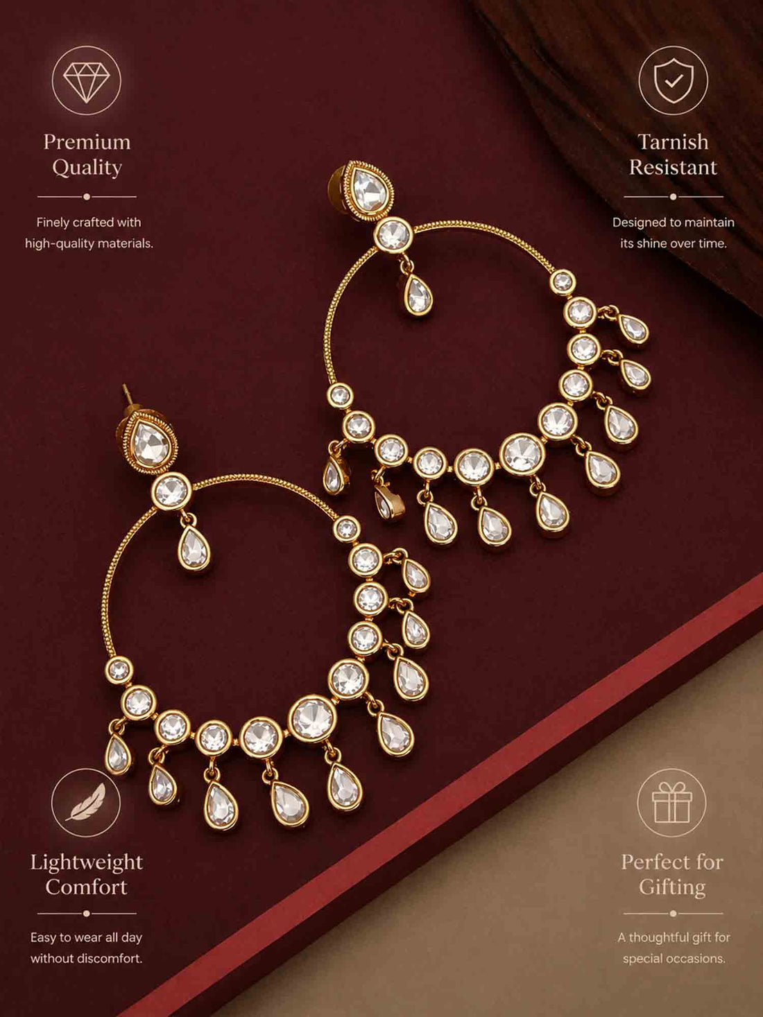 Abdesigns Jewellery Polki Hoop Dangler Drops Earrings