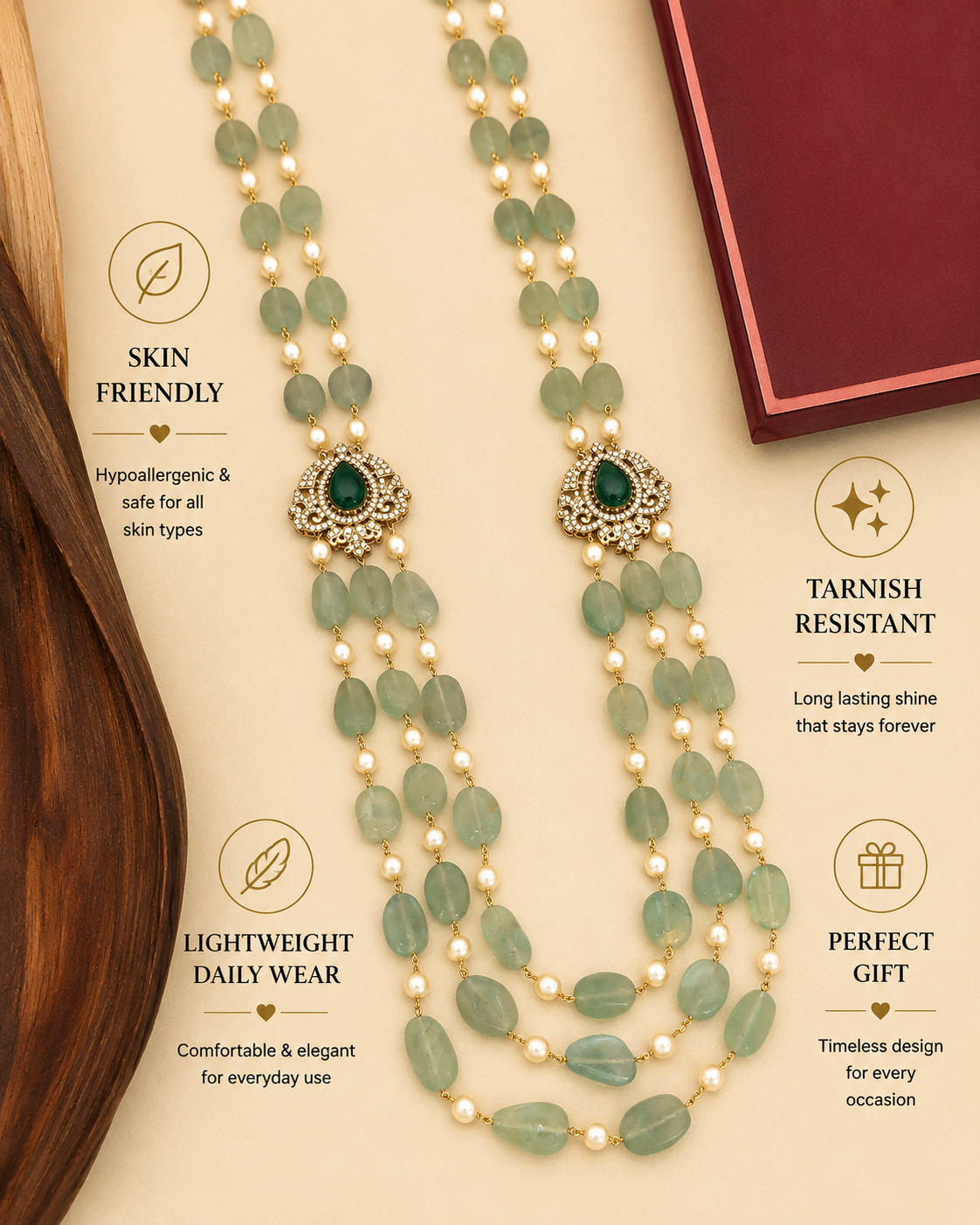 Aqua Green Multi Layer Mala Necklace – Elegant Ethnic Glam | Abdesigns