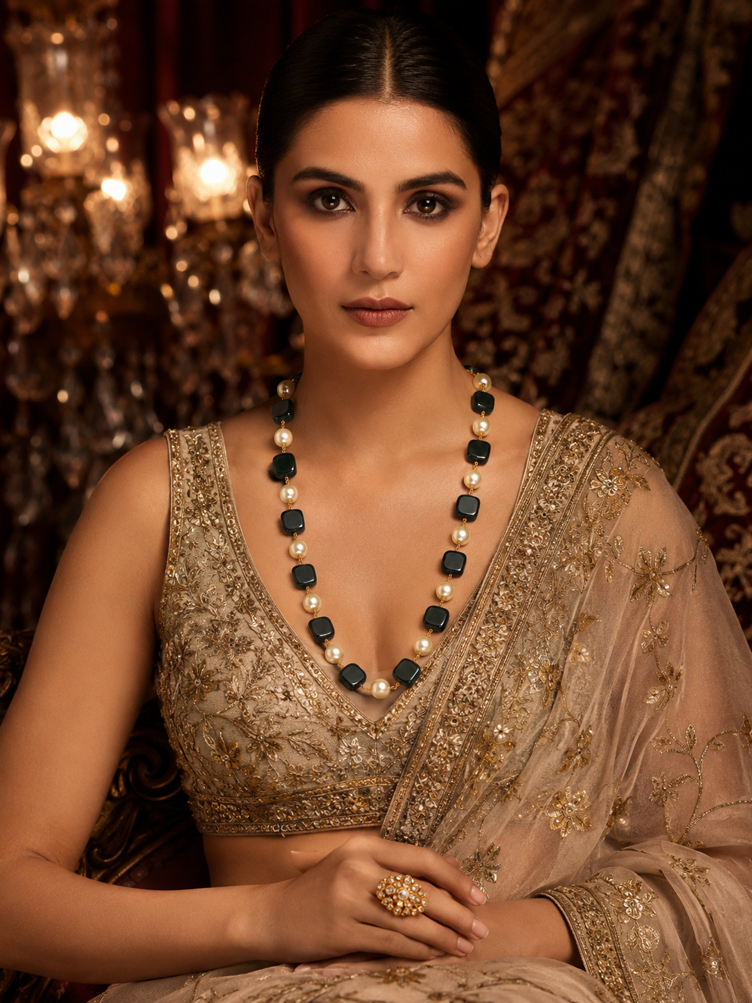 Gold Plated Jaipuri Stones Mala – Traditional Royal Glam - jewellery by Abdesigns Jewellery