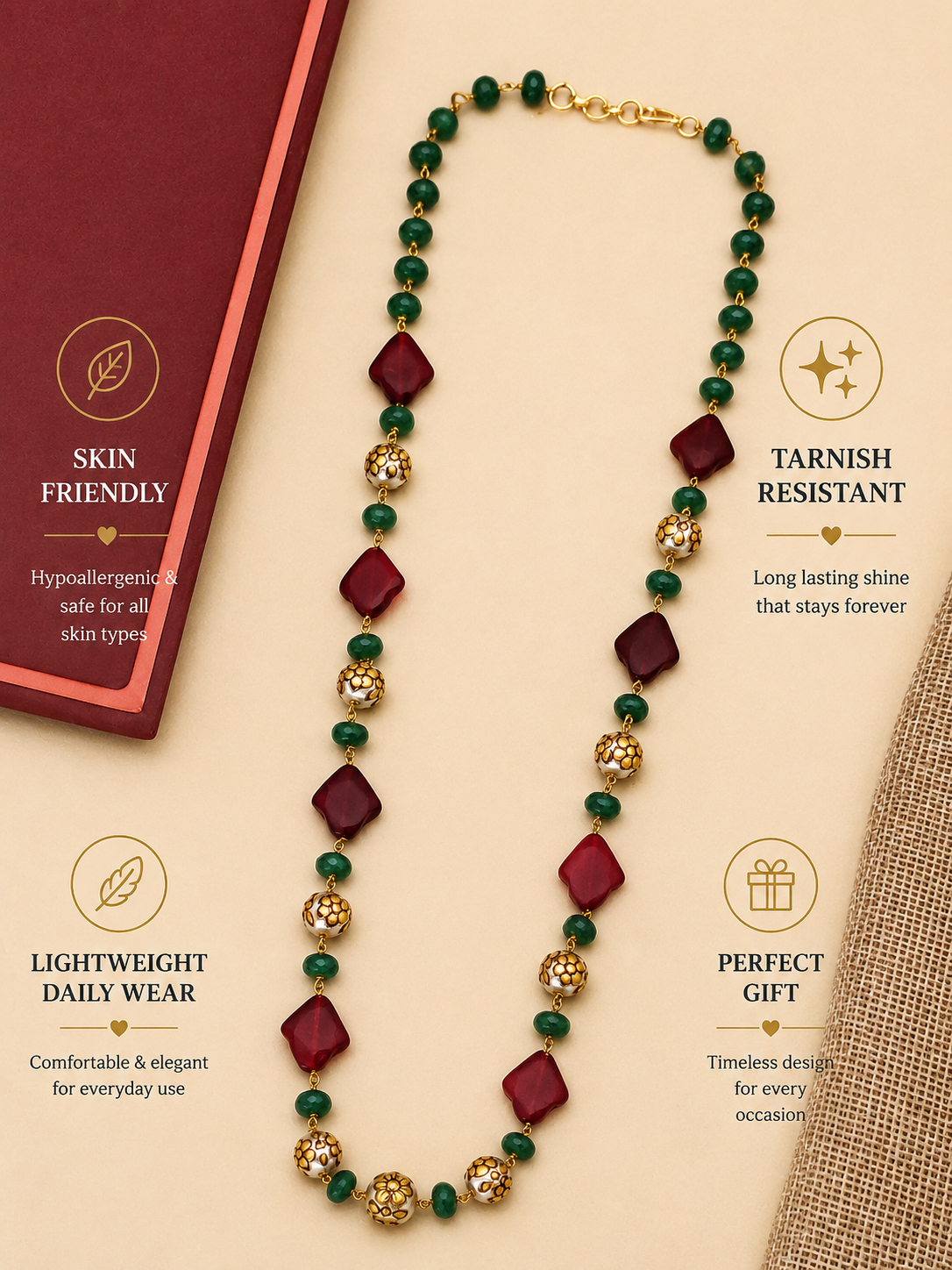 Abdesigns Gold Plated Jaipuri Stones Mala