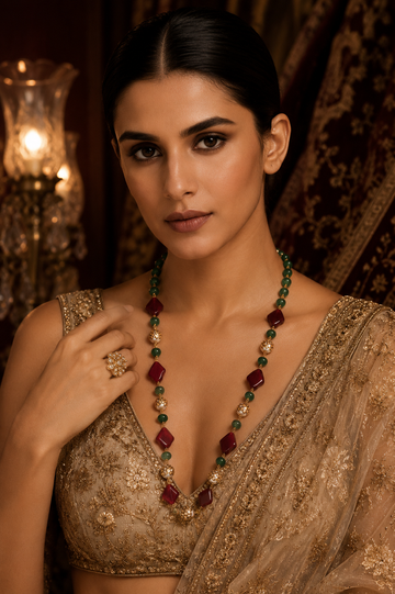 Gold Plated Jaipuri Stones Mala - jewellery by Abdesigns Jewellery