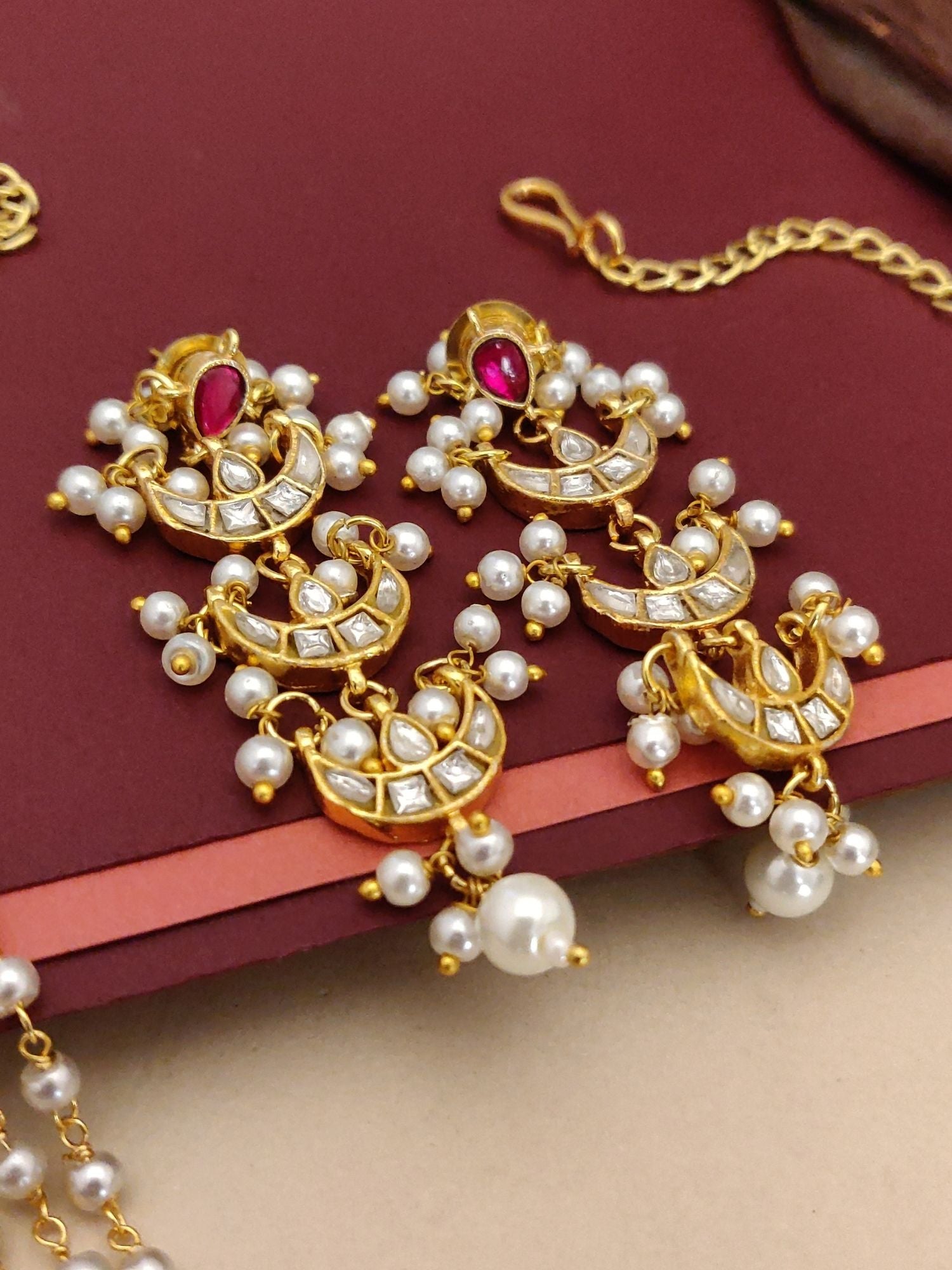 Abdesigns Pearl Layered Chand Necklace Set with Earrings
