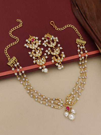 Abdesigns Pearl Layered Chand Necklace Set with Earrings