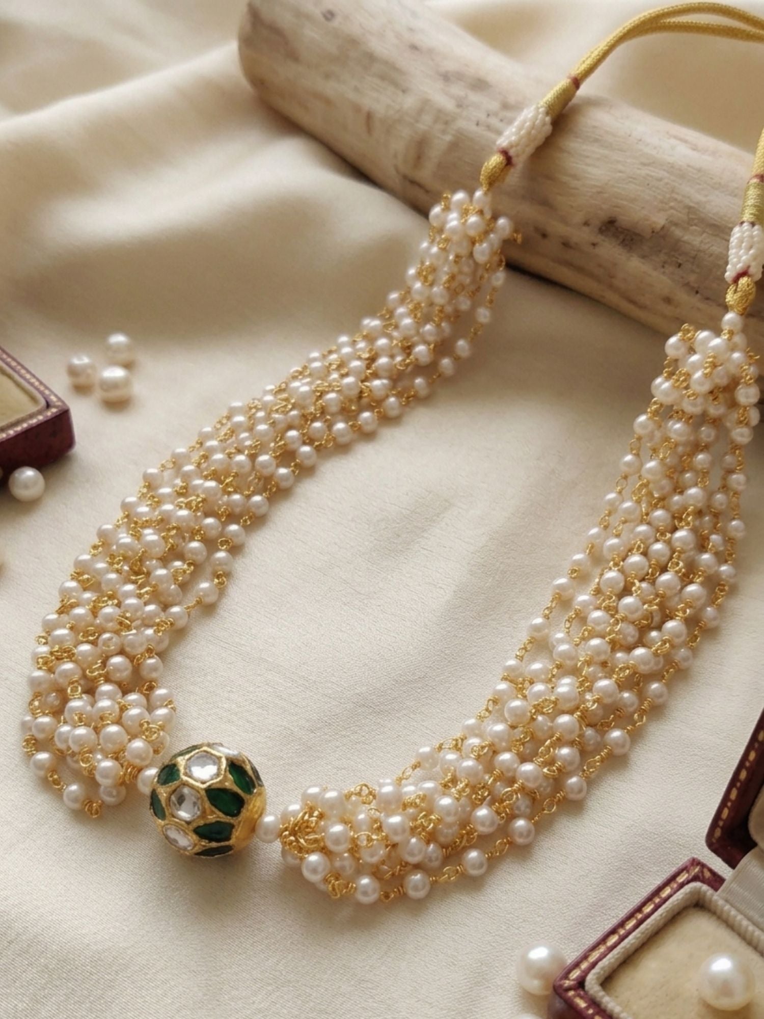 Abdesigns Multi Layer Pearl Choker Necklace with Kundan Bead