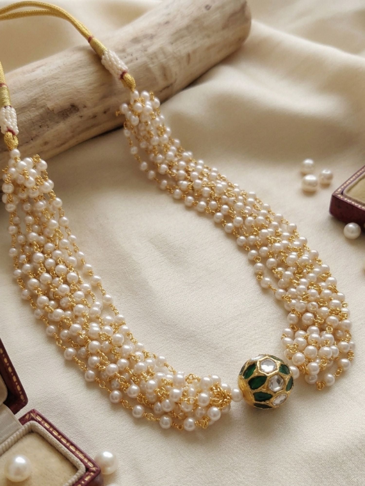 Abdesigns Multi Layer Pearl Choker Necklace with Kundan Bead