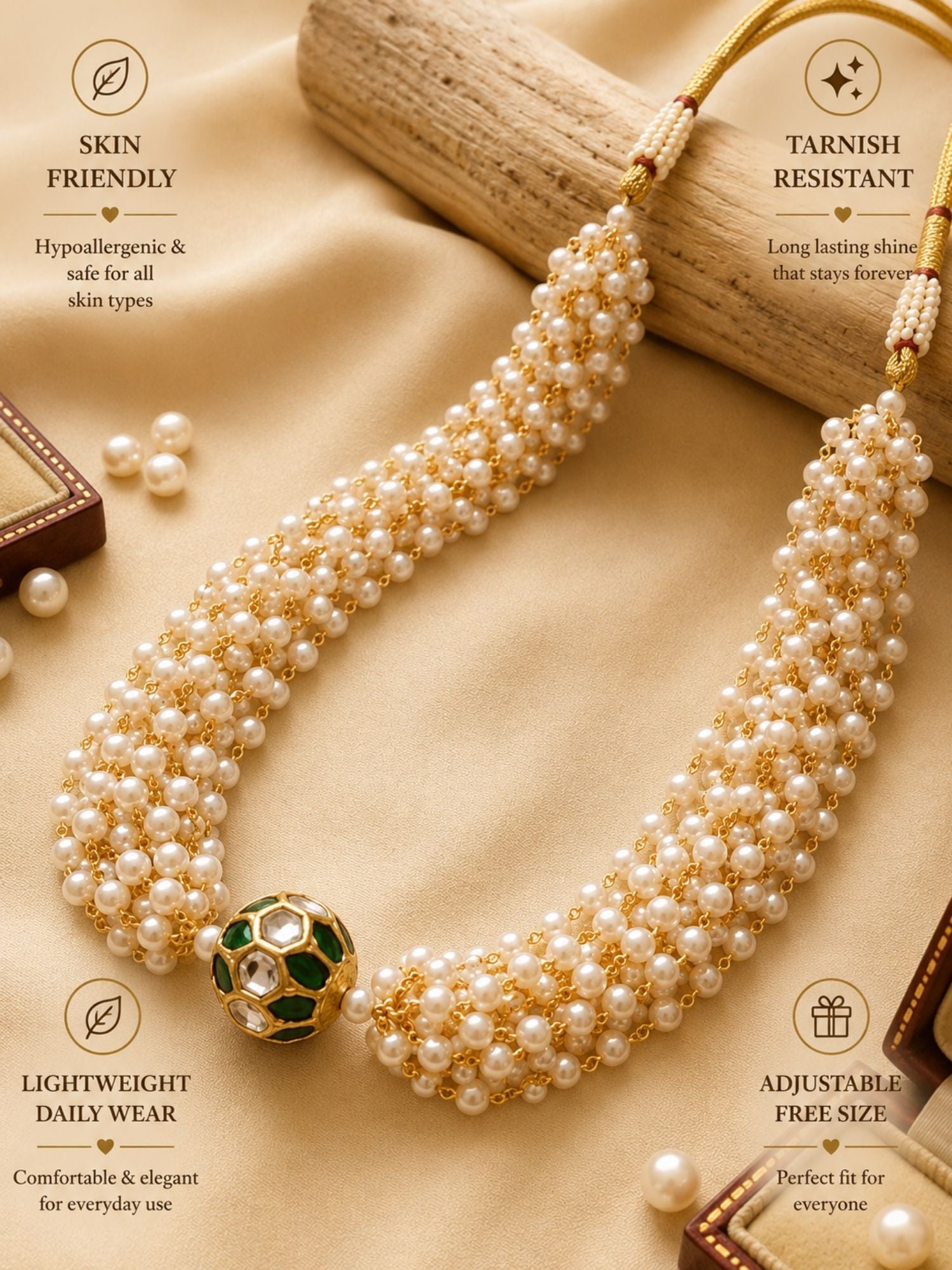 Abdesigns Multi Layer Pearl Choker Necklace with Kundan Bead