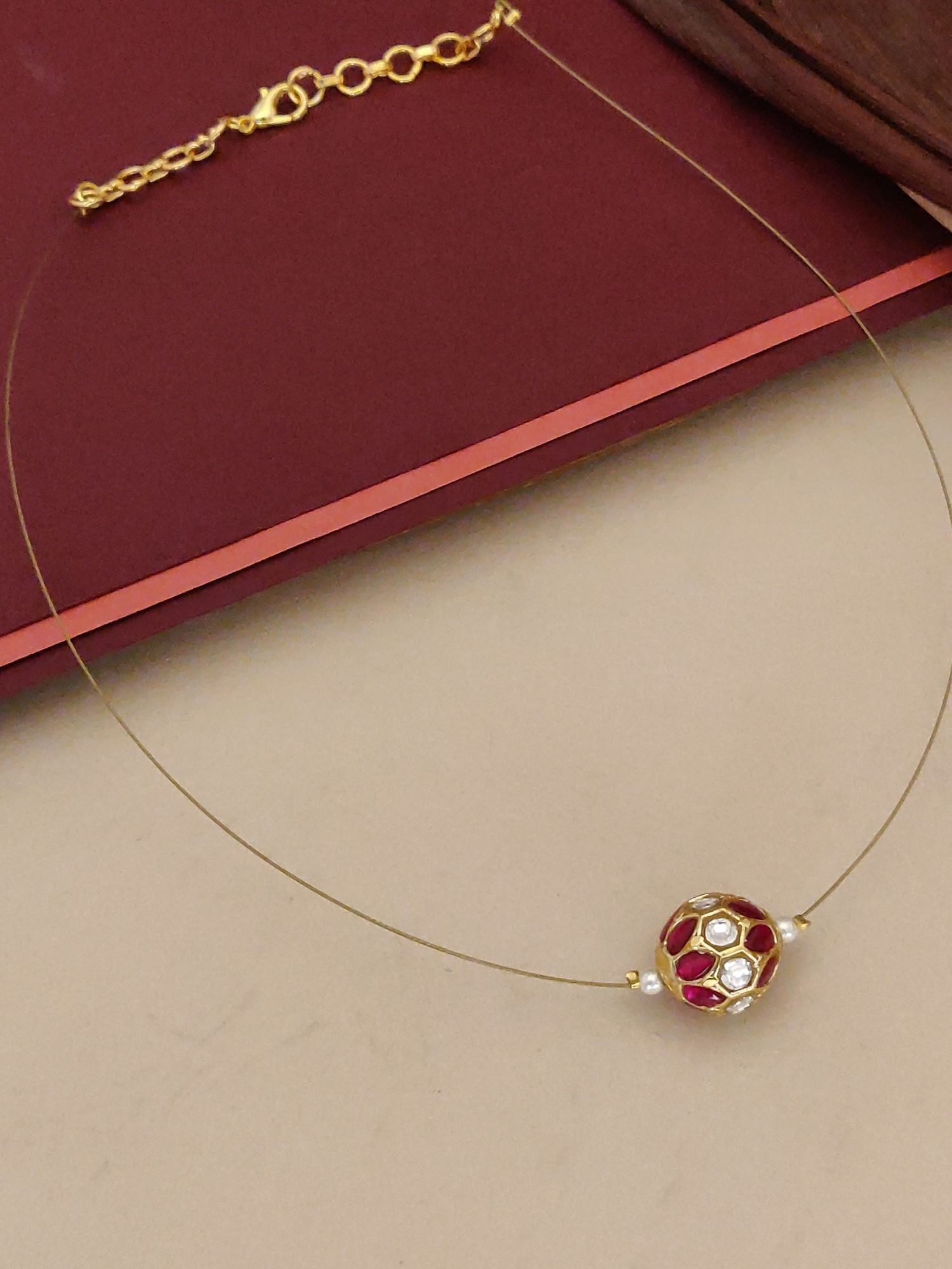 Abdesigns Minimal Gold Plated Necklace with Ruby Stone Charm