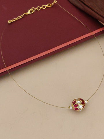 Abdesigns Minimal Gold Plated Necklace with Ruby Stone Charm