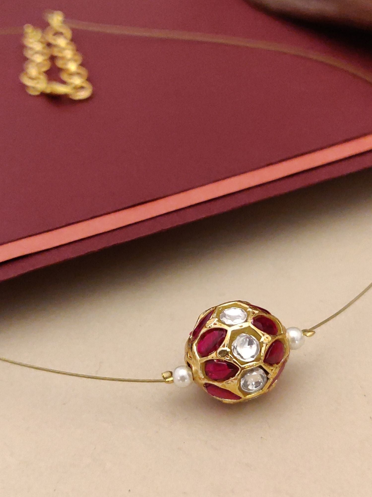 Abdesigns Minimal Gold Plated Necklace with Ruby Stone Charm