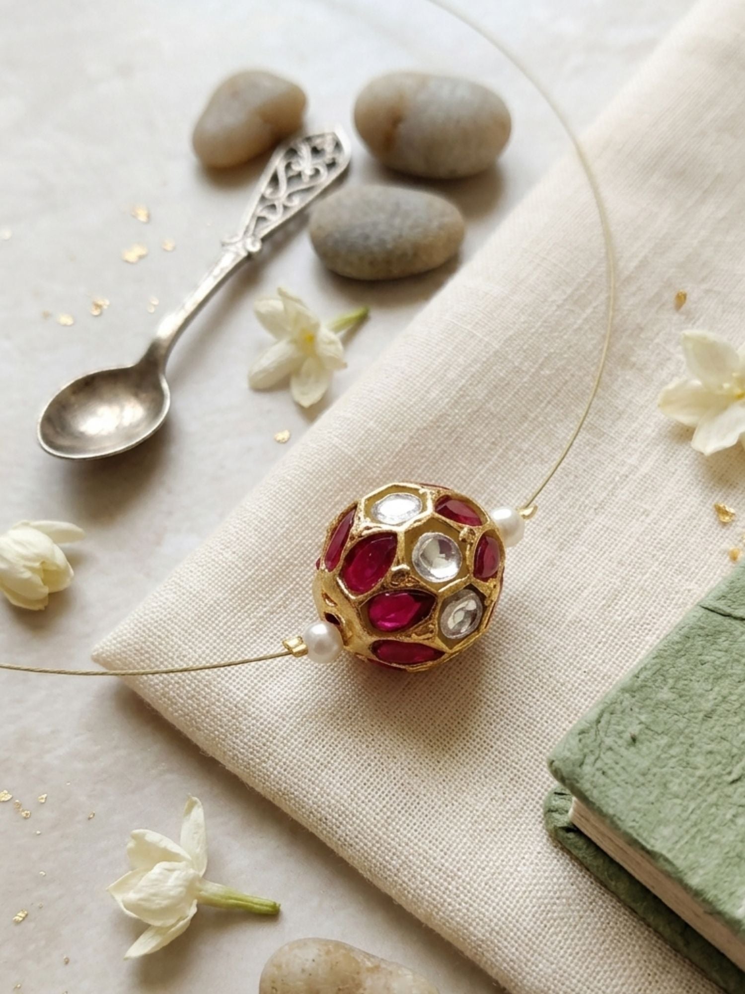 Abdesigns Minimal Gold Plated Necklace with Ruby Stone Charm