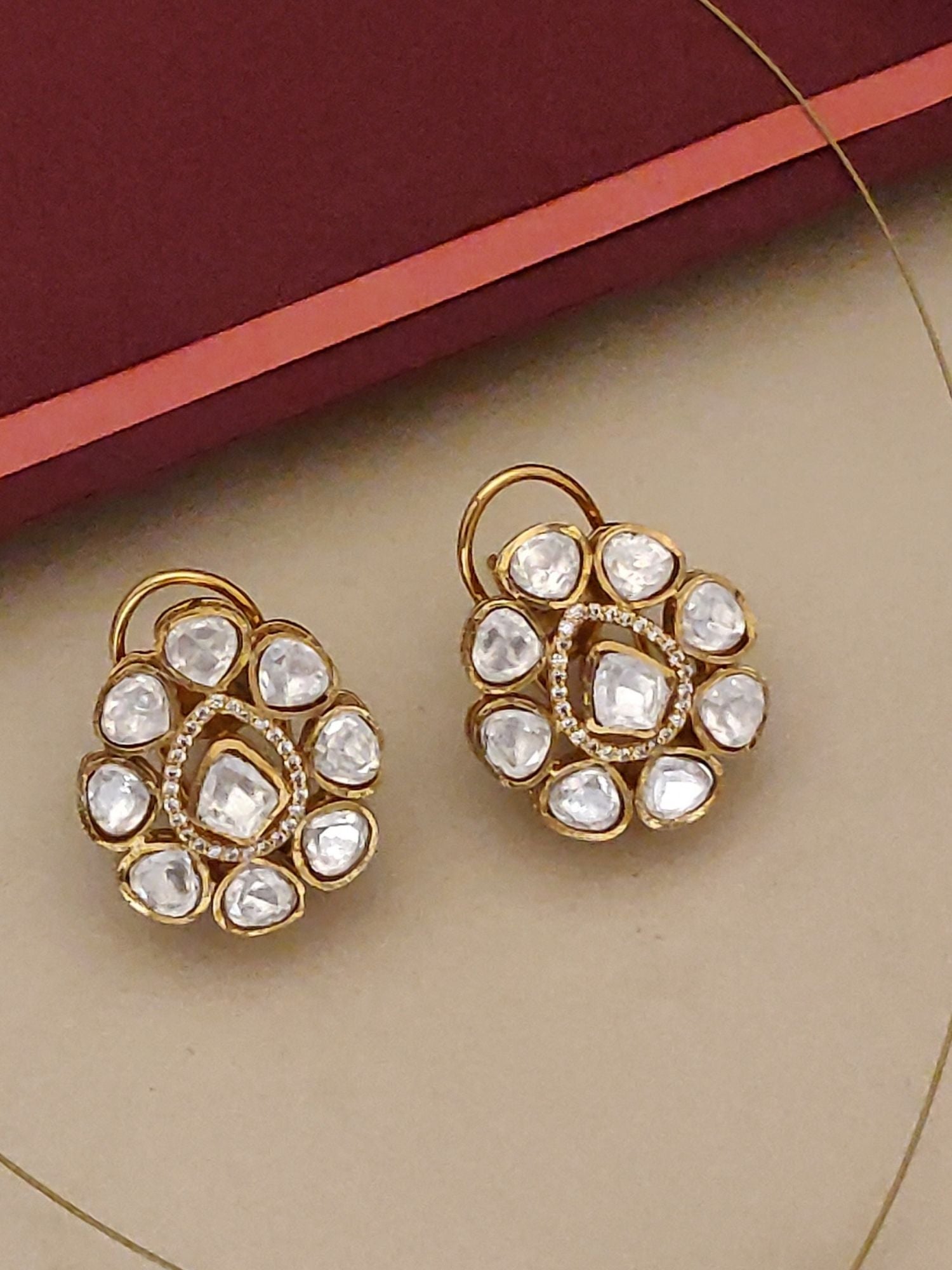 Abdesigns Minimal Gold Plated Invisible Necklace Kundan Pendant & Stud Earrings Set
