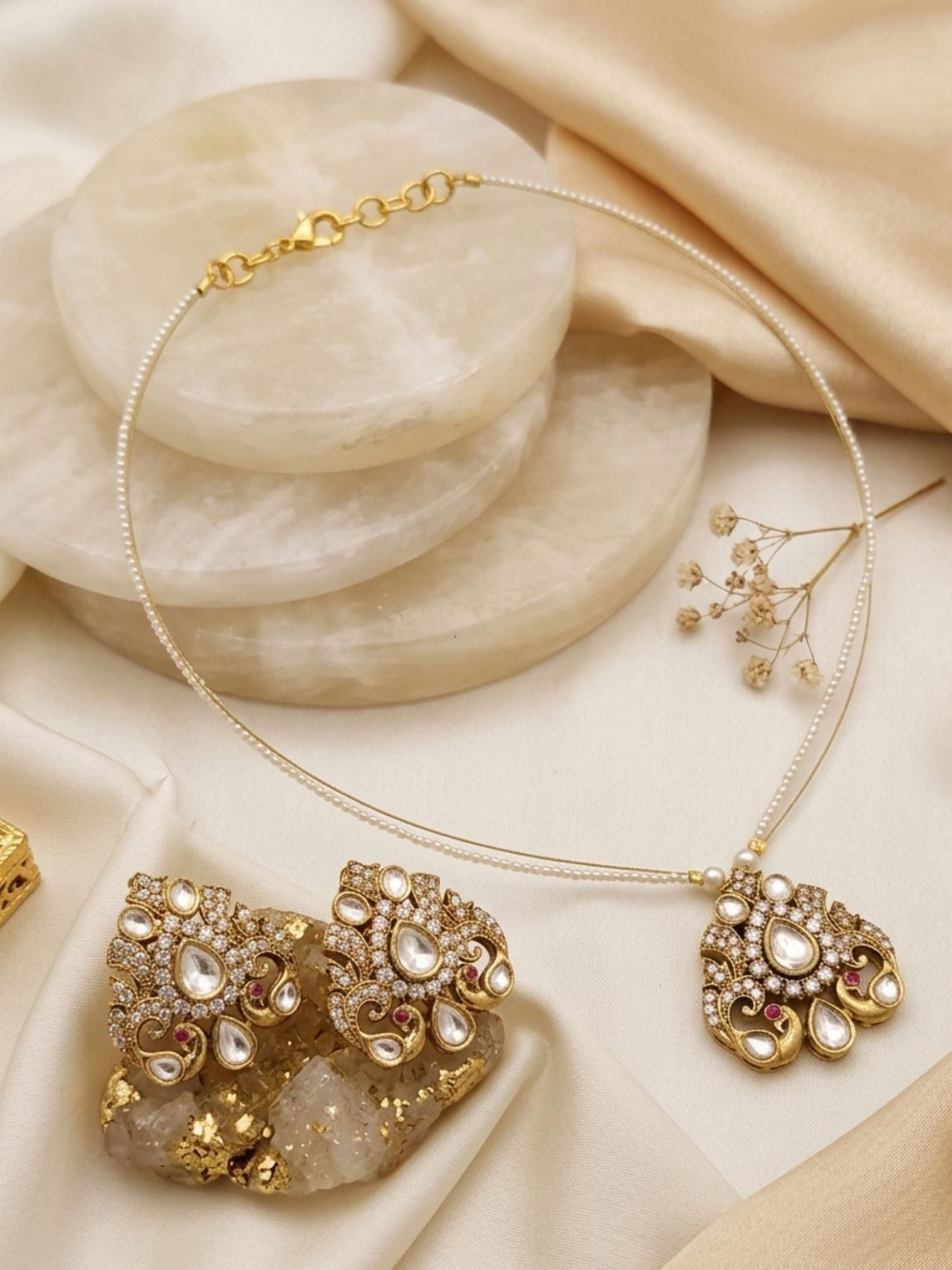 Abdesigns Minimal Gold Plated Invisible Peacock Necklace Pendant & Stud Earrings Set