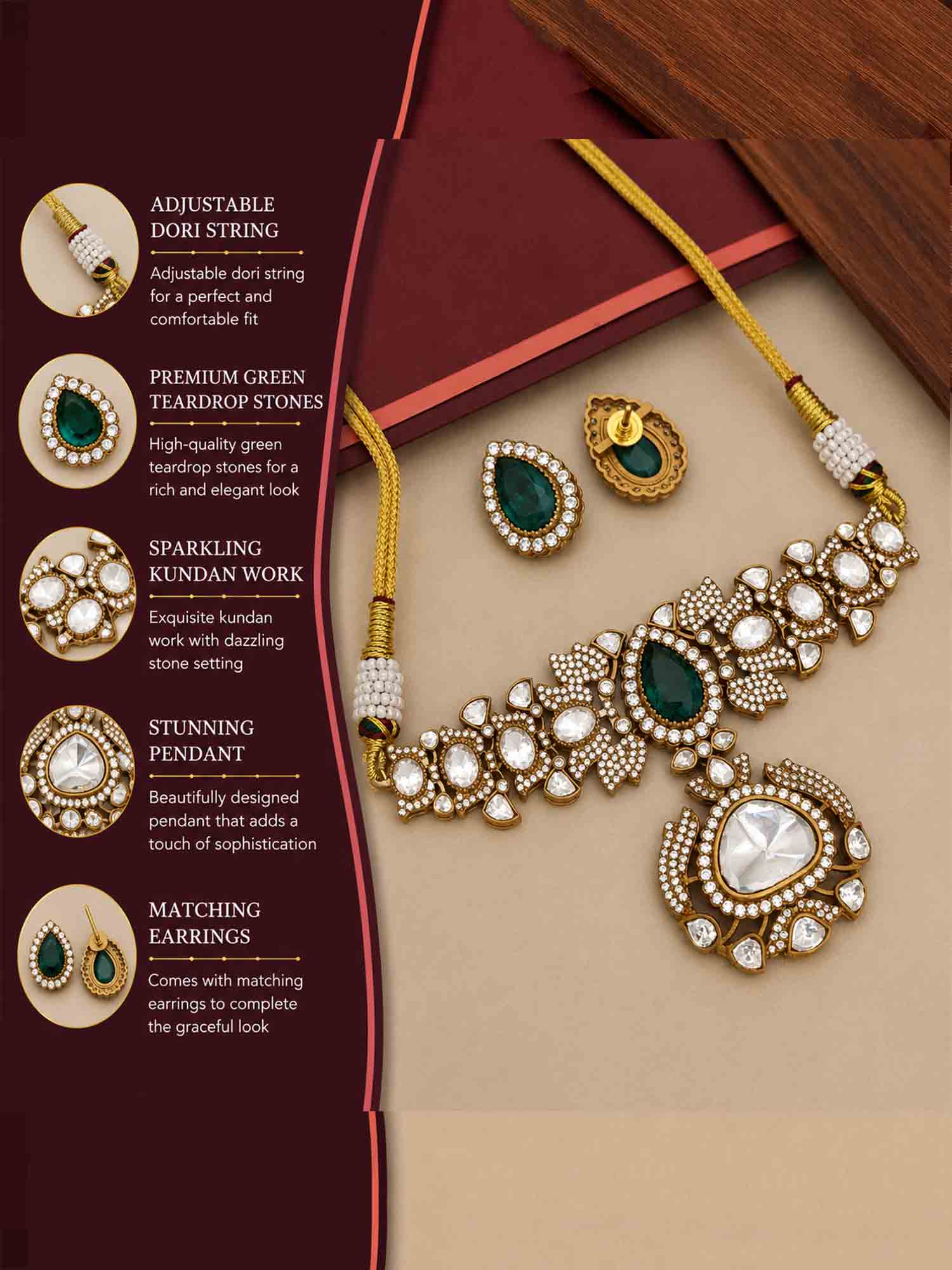 Abdesigns Green Stone Ethnic Elegant Festive Polki Choker Set