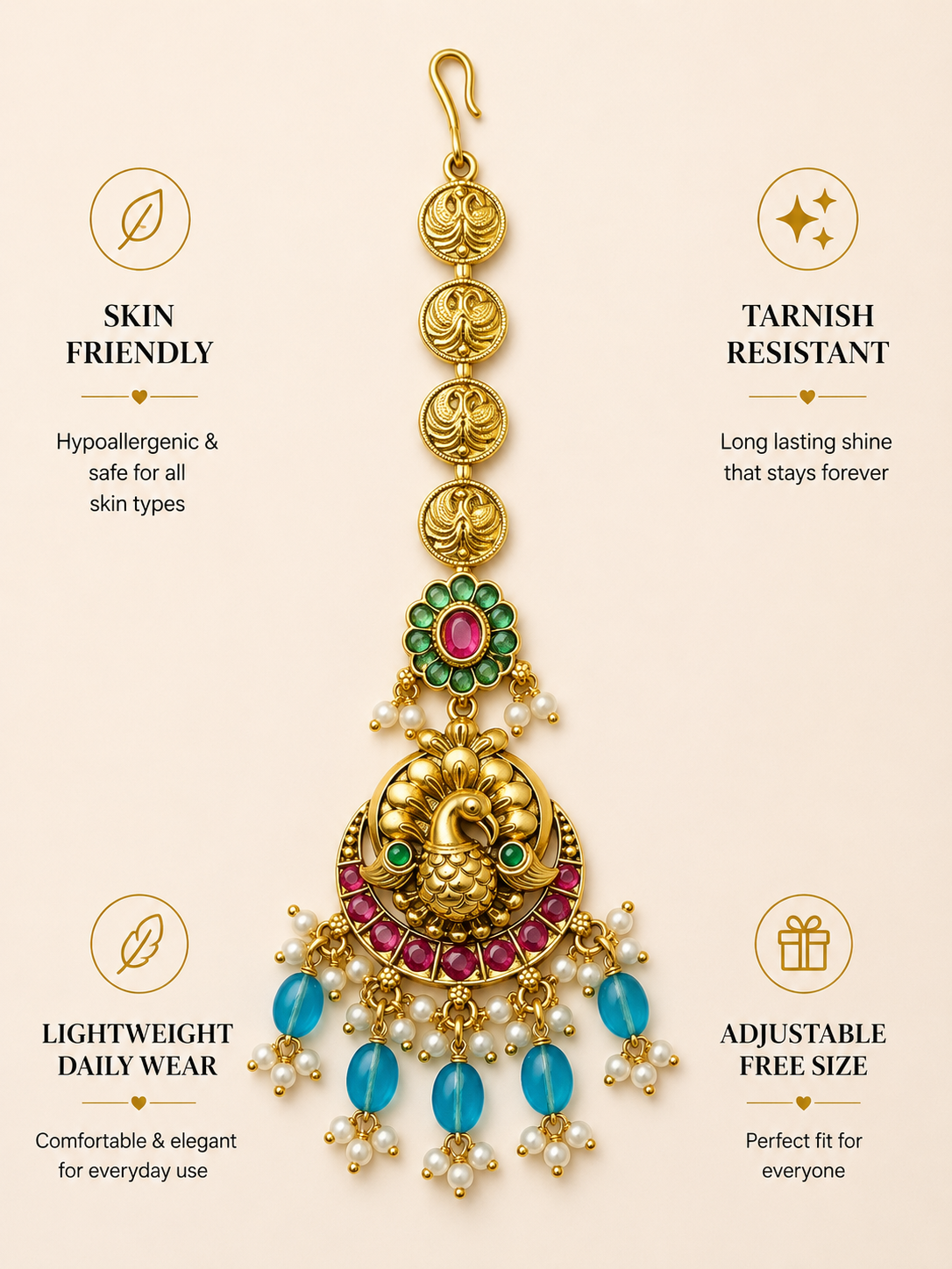 Abdesignsjewellery Golden Plated KempStone Studed Maangtikka