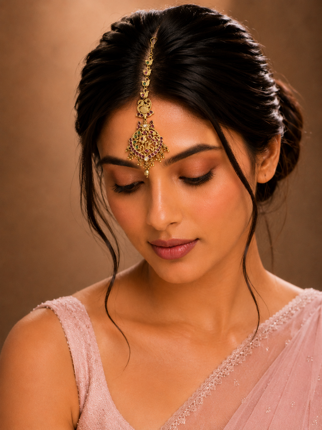 Abdesigns South Indian Antique Gold Plated Maangtikka Pearl Drops