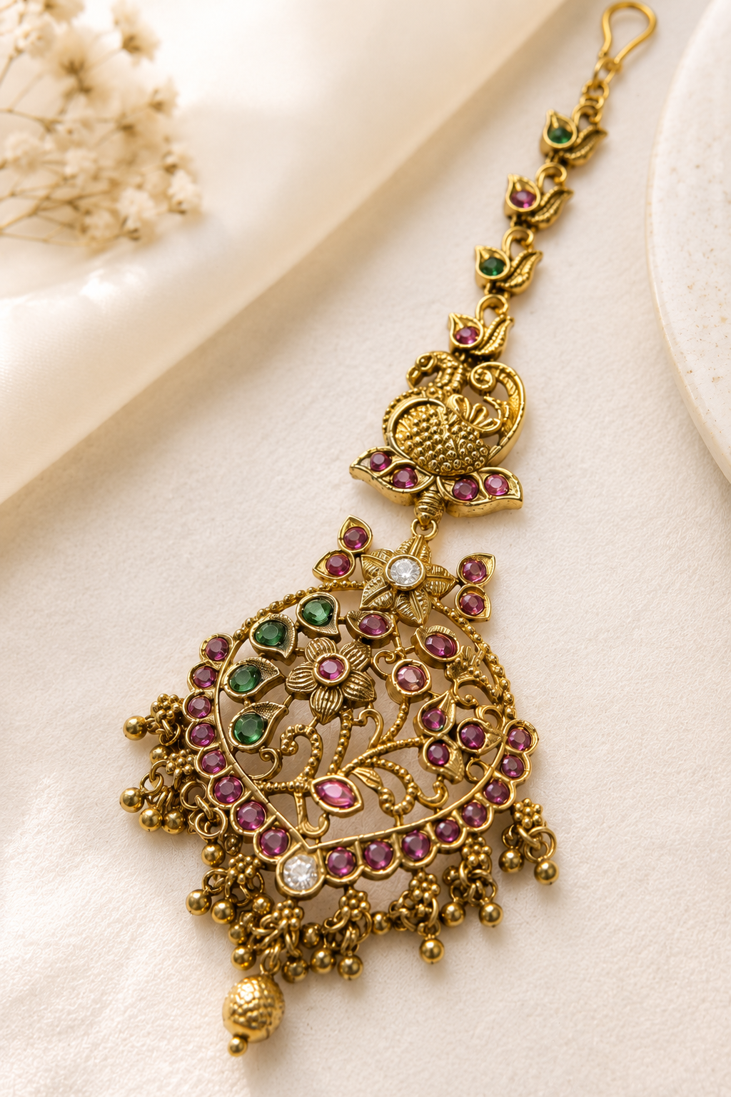 Abdesigns South Indian Antique Gold Plated Maangtikka Pearl Drops