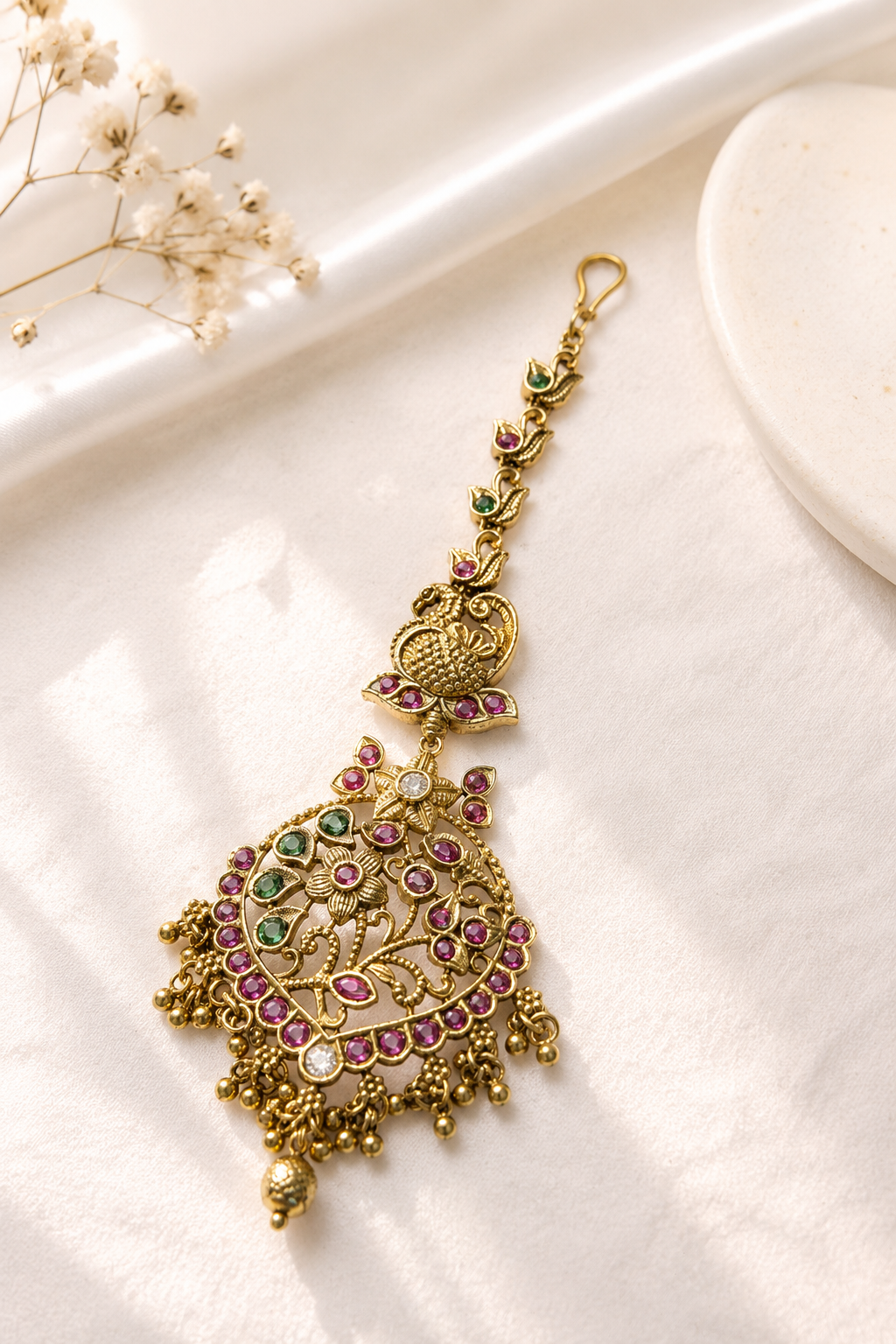 Abdesigns South Indian Antique Gold Plated Maangtikka Pearl Drops