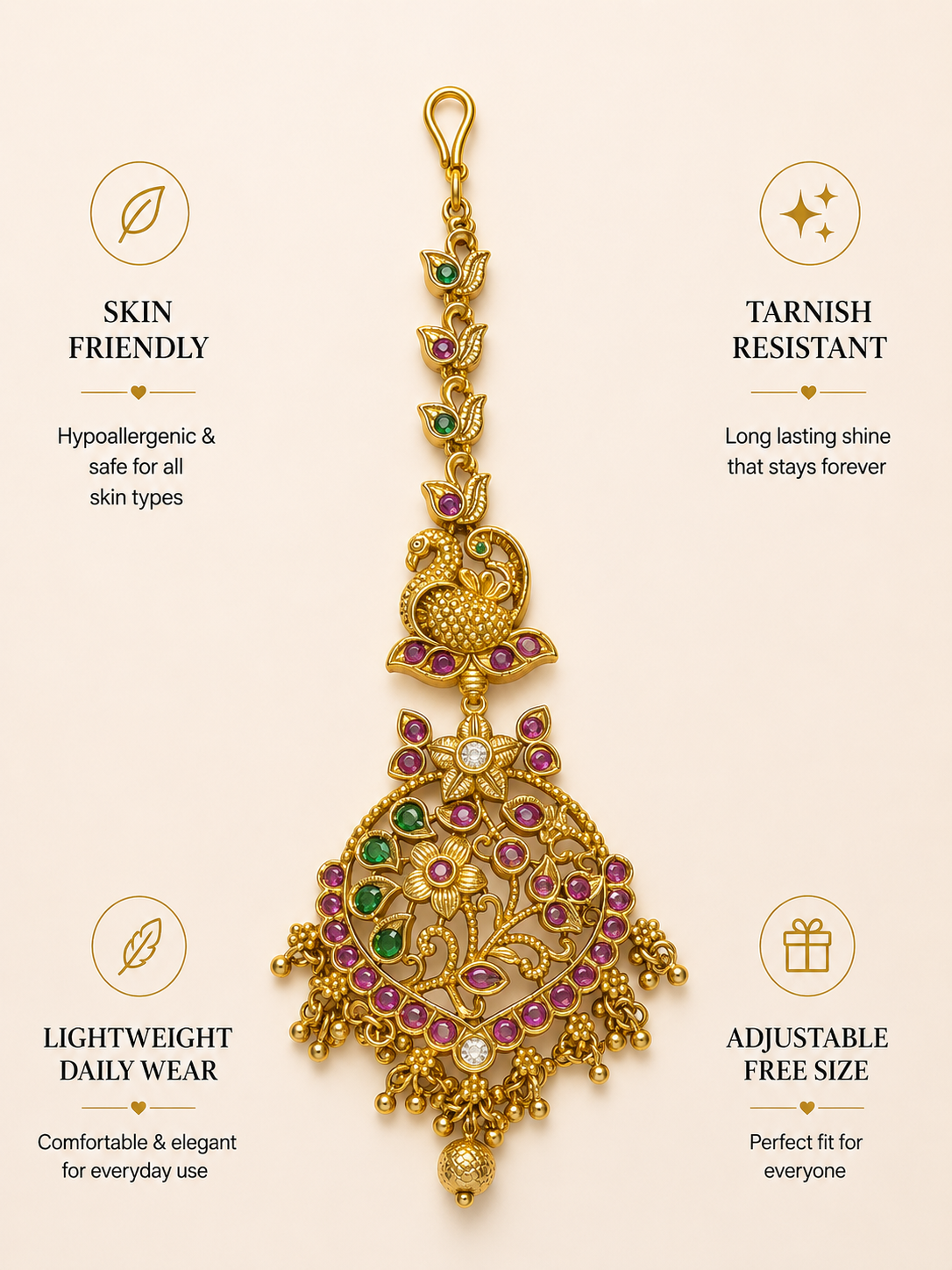 Abdesigns South Indian Antique Gold Plated Maangtikka Pearl Drops