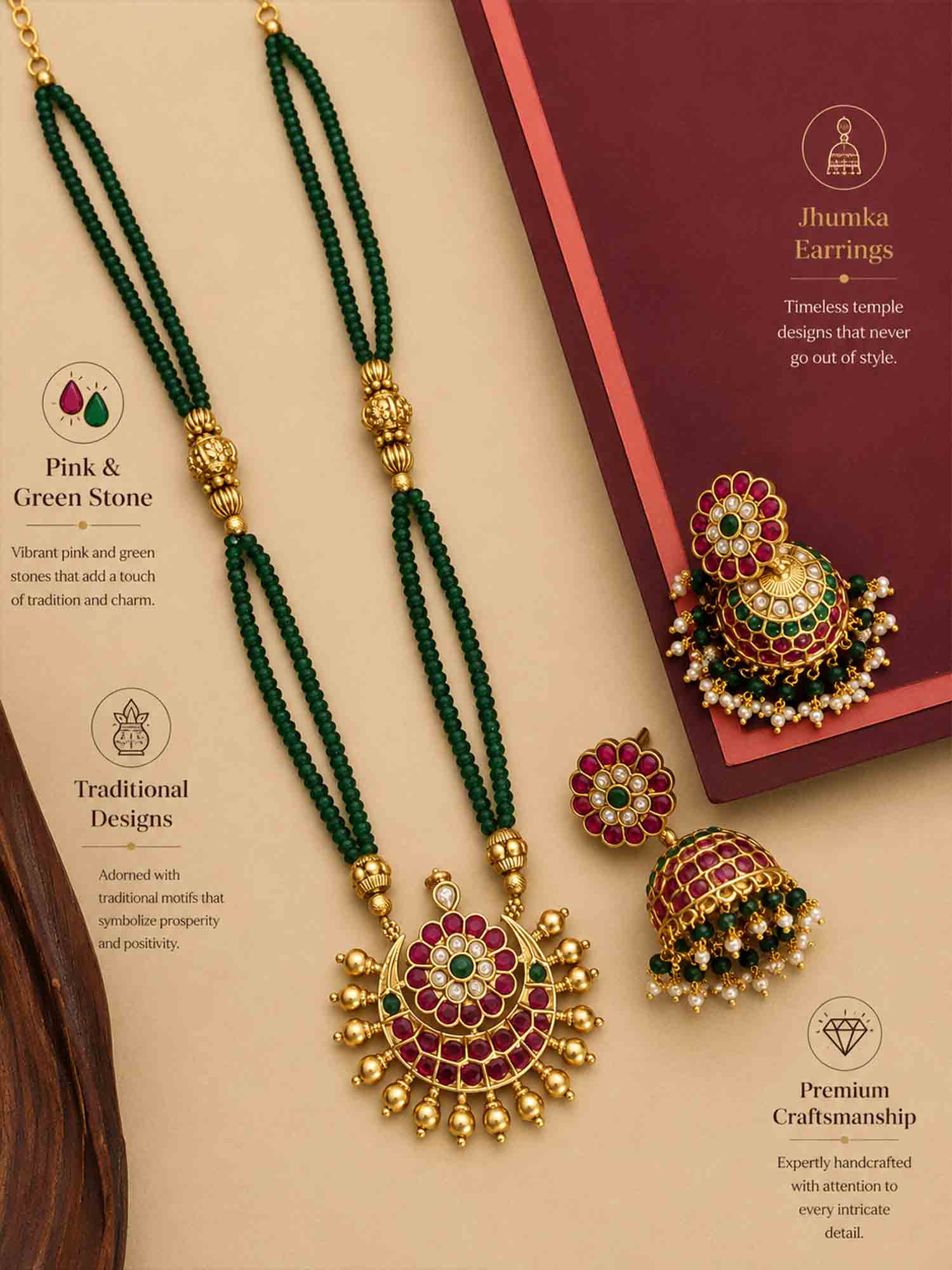 Abdesigns Gold Plated Southindian Kemp Necklace Set