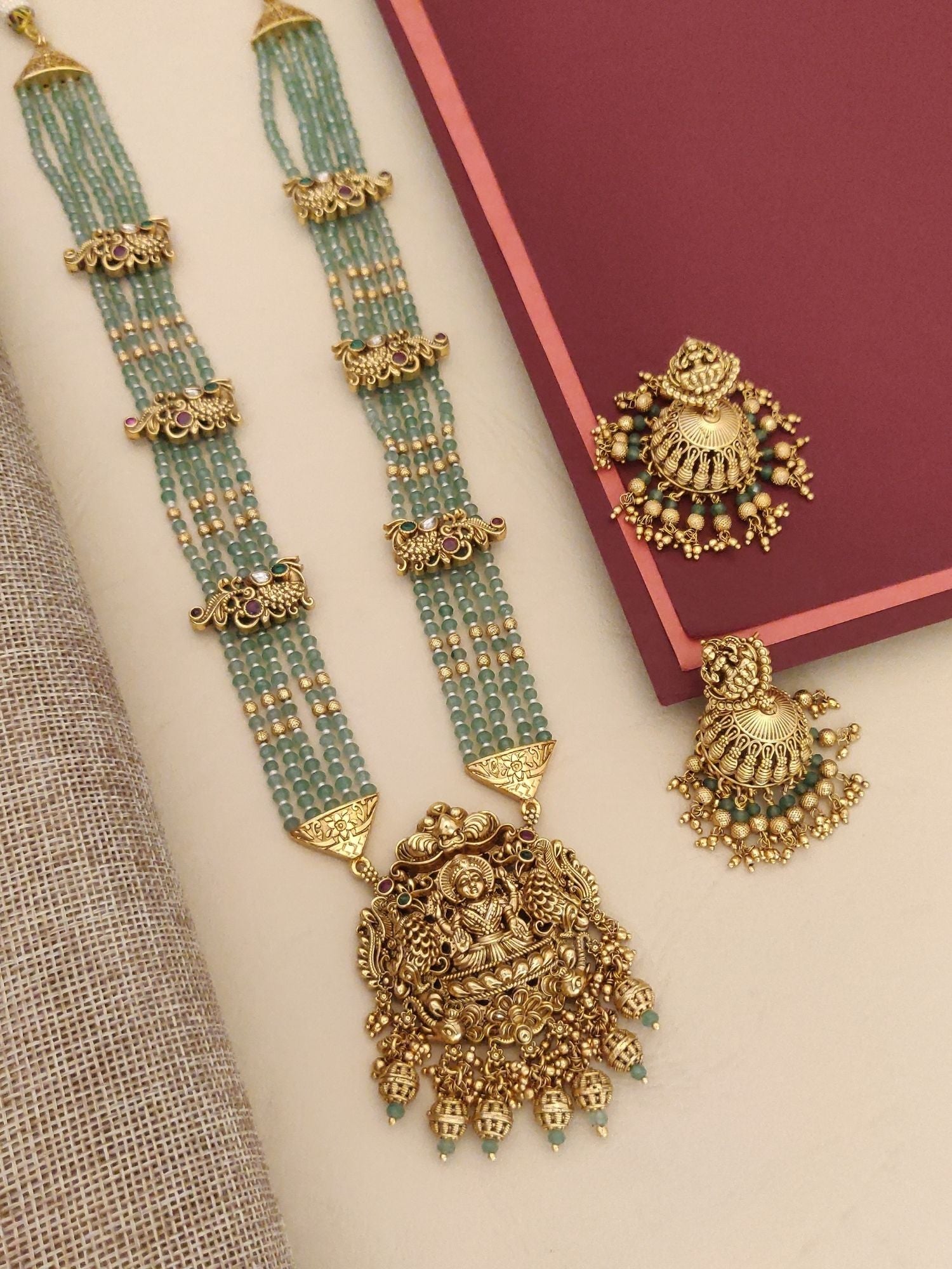 Abdesigns Gold Plated Long Antique Temple Necklace Set