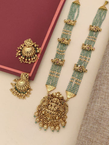 Abdesigns Gold Plated Long Antique Temple Necklace Set